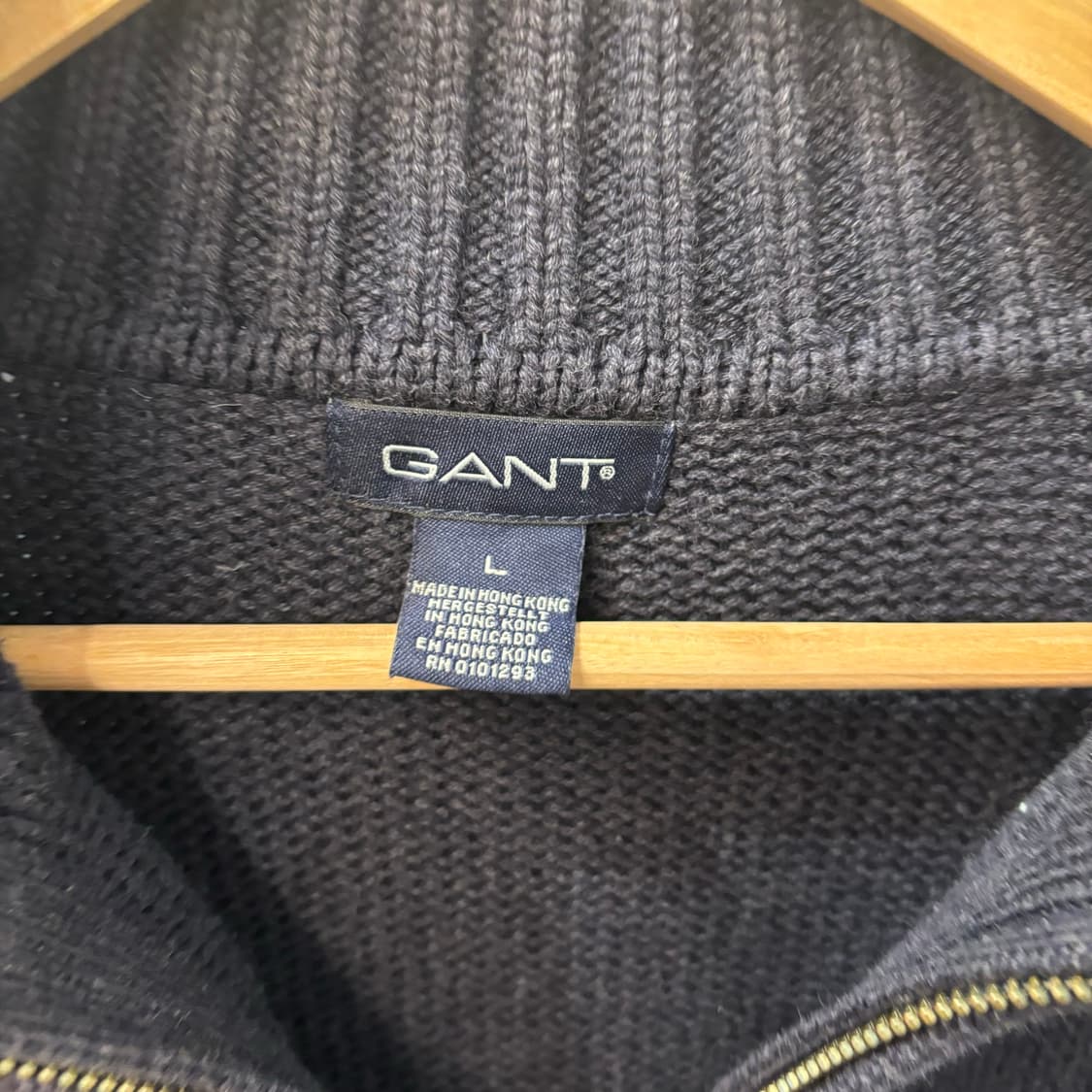 GANT 간트 빈티지 스펠아웃 네이비 반집업 니트티 L 상품이미지7
