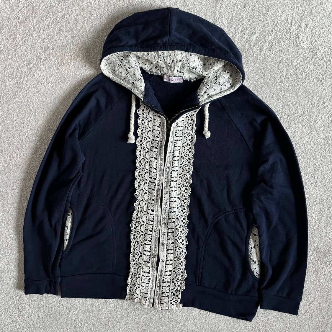 일본빈티지 sorridere 네이비 레이스포인트 후드집업 상품이미지1