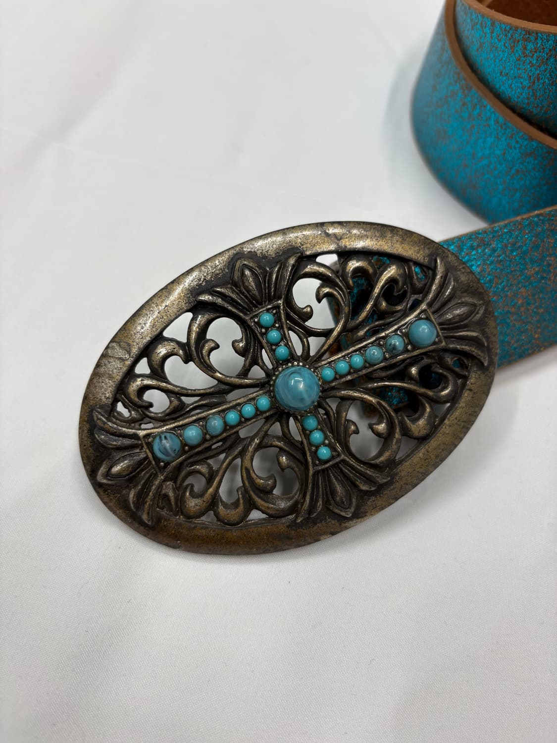 빈티지 터키석 크로스 웨스턴 레더 벨트 상품이미지2