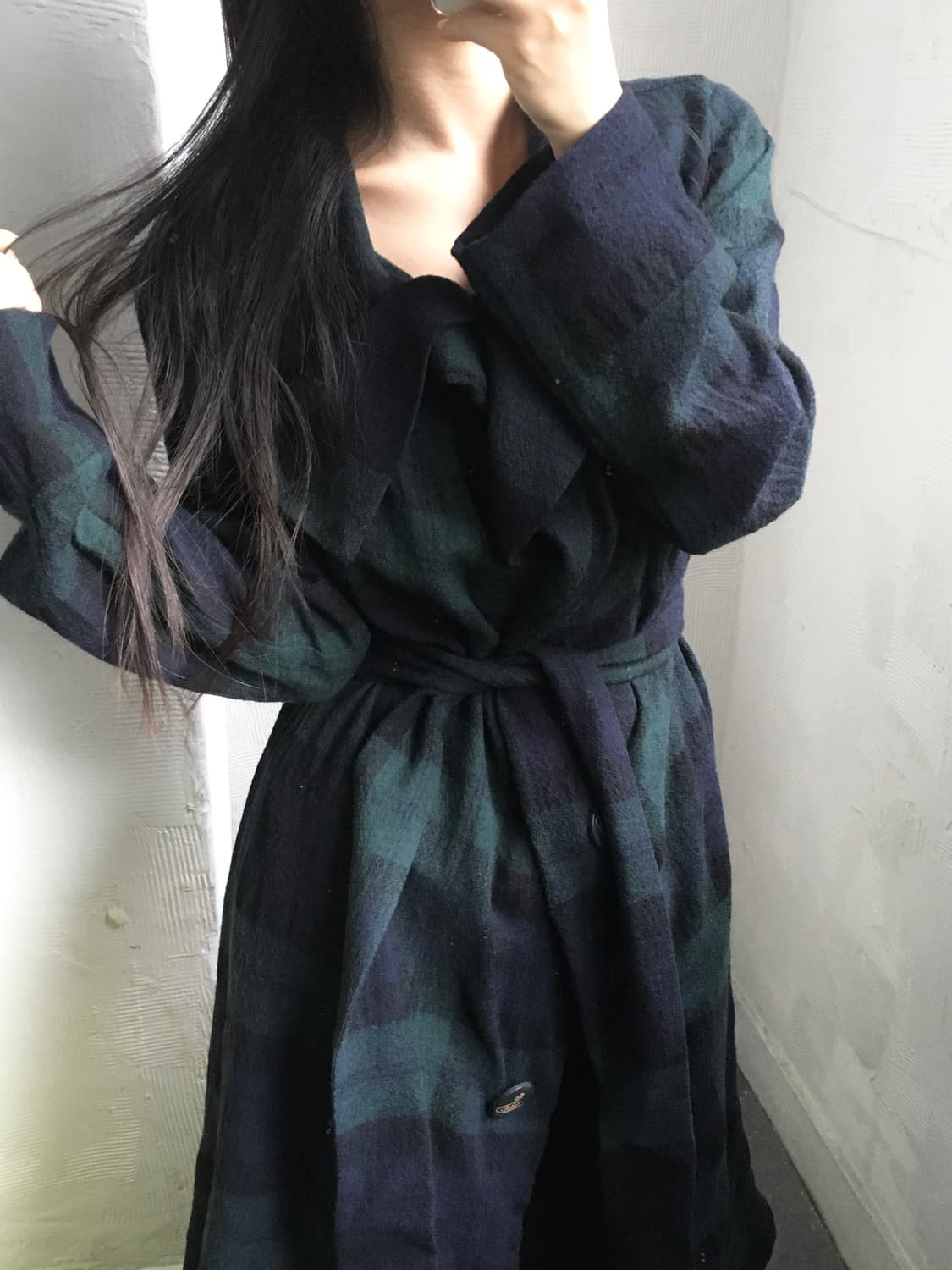 Vivienne Westwood 비비안웨스트우드 그린 체크 카라 울 코트 상품이미지1