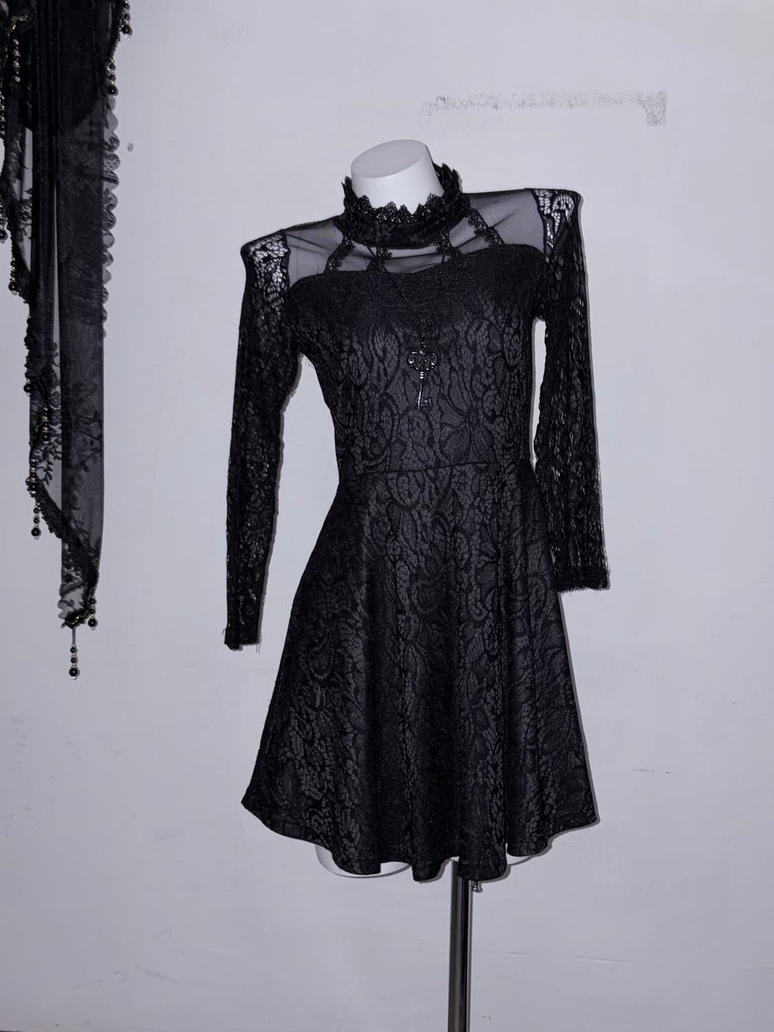레이스 고딕 원피스 고스 블랙 원피스 미사깔 다크페미닌 오사라기 상품이미지4