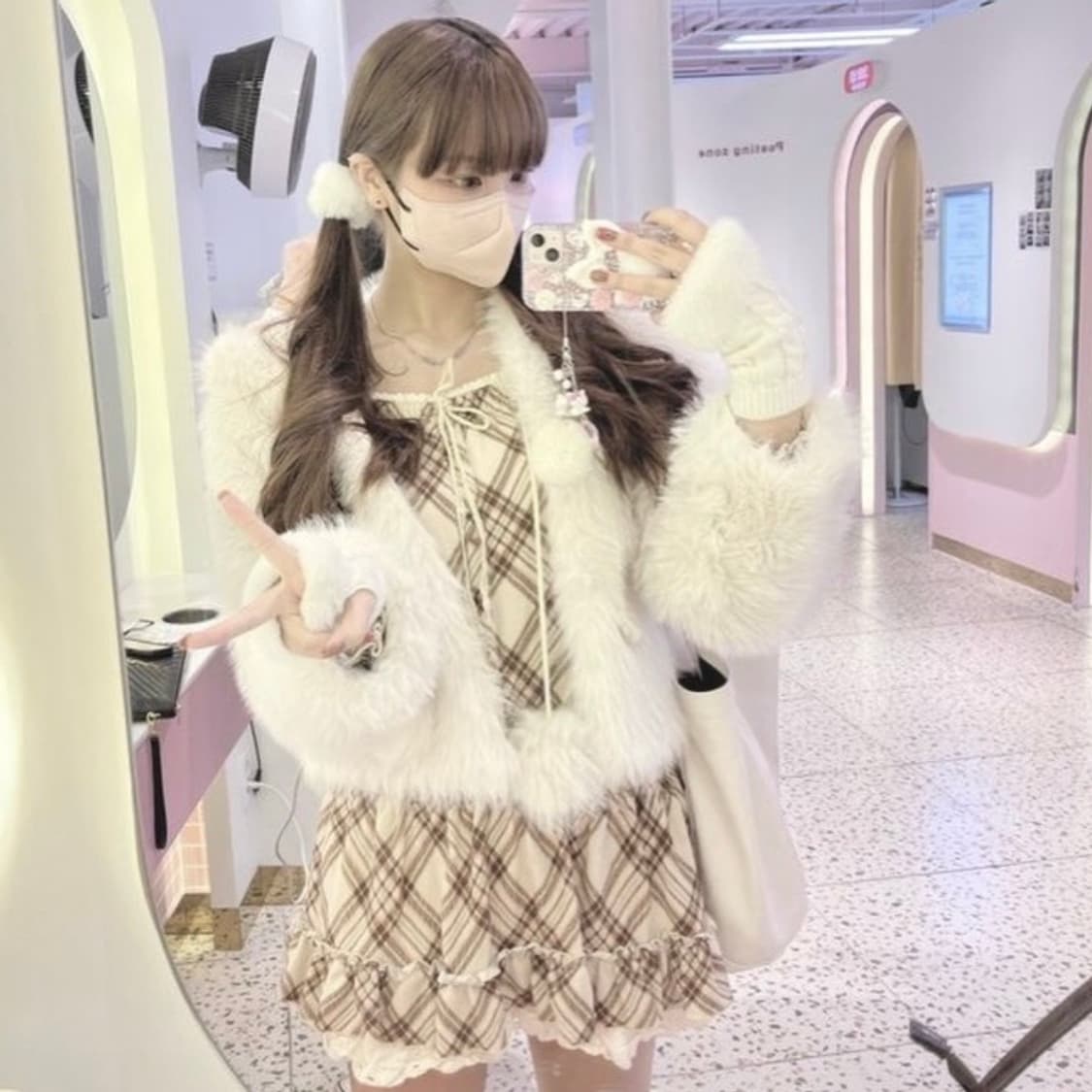 리즈리사 딸기초코 레이스 튜닉 원피스 라떼 히메 갸루 러블리 로걀 빈티지 상품이미지1