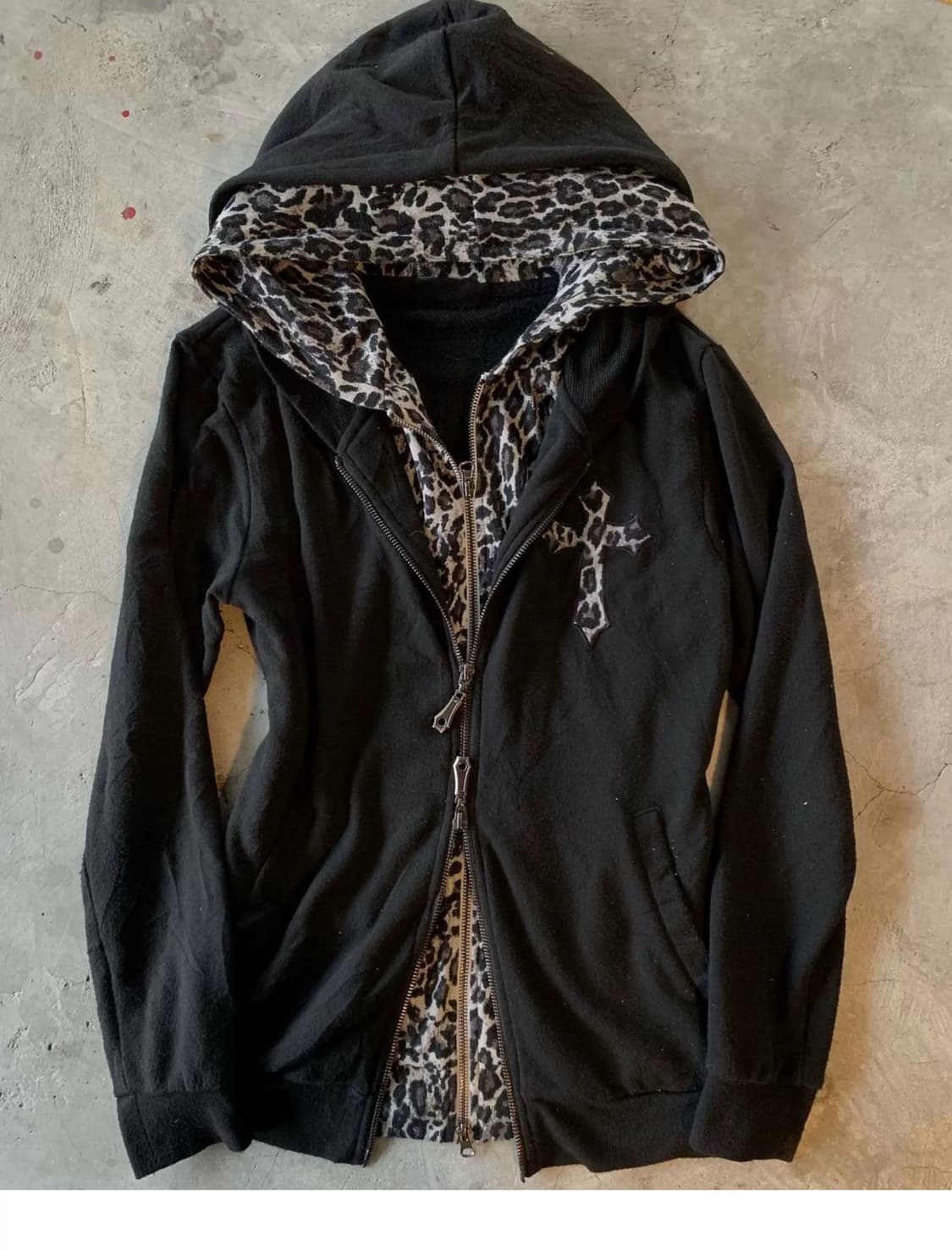 빈티지 호피무늬 갸루 레이어드 투웨이 후드집업  상품이미지1