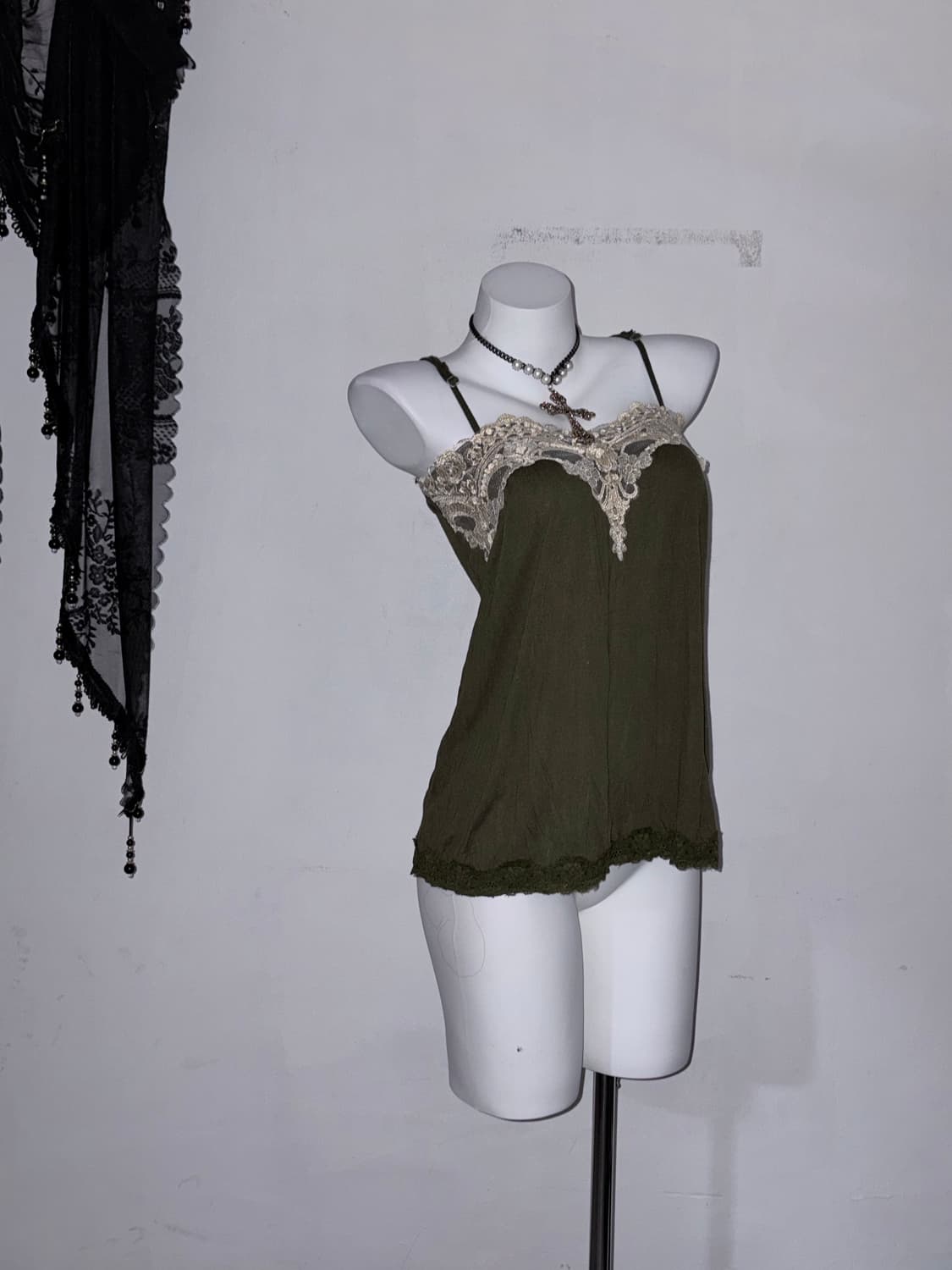 Rare) 페어리그런지 카키 오리엔탈 문양 레이스 나시  상품이미지2