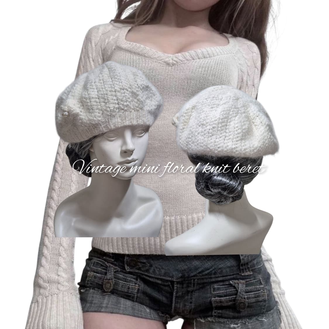 Vintage mini floral knit beret 상품이미지1