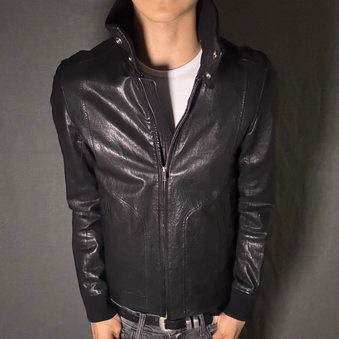 high neck slimfit lamb skin jacket 상품이미지1