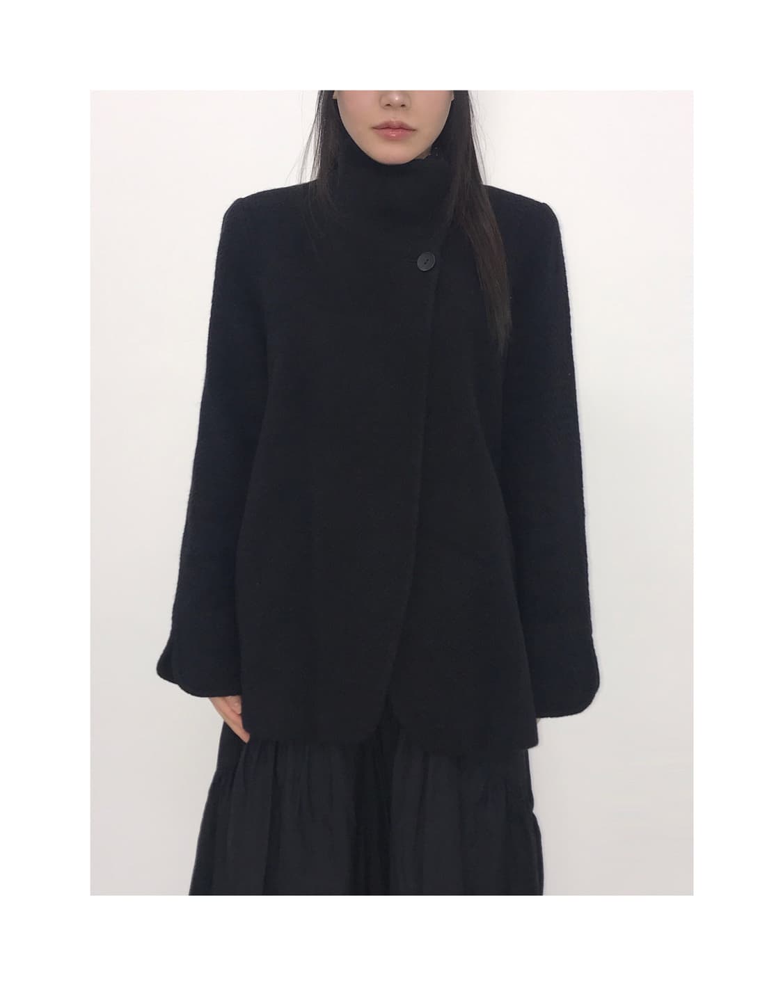 Jpn Black High-Neck Asymmetric Coat 상품이미지1