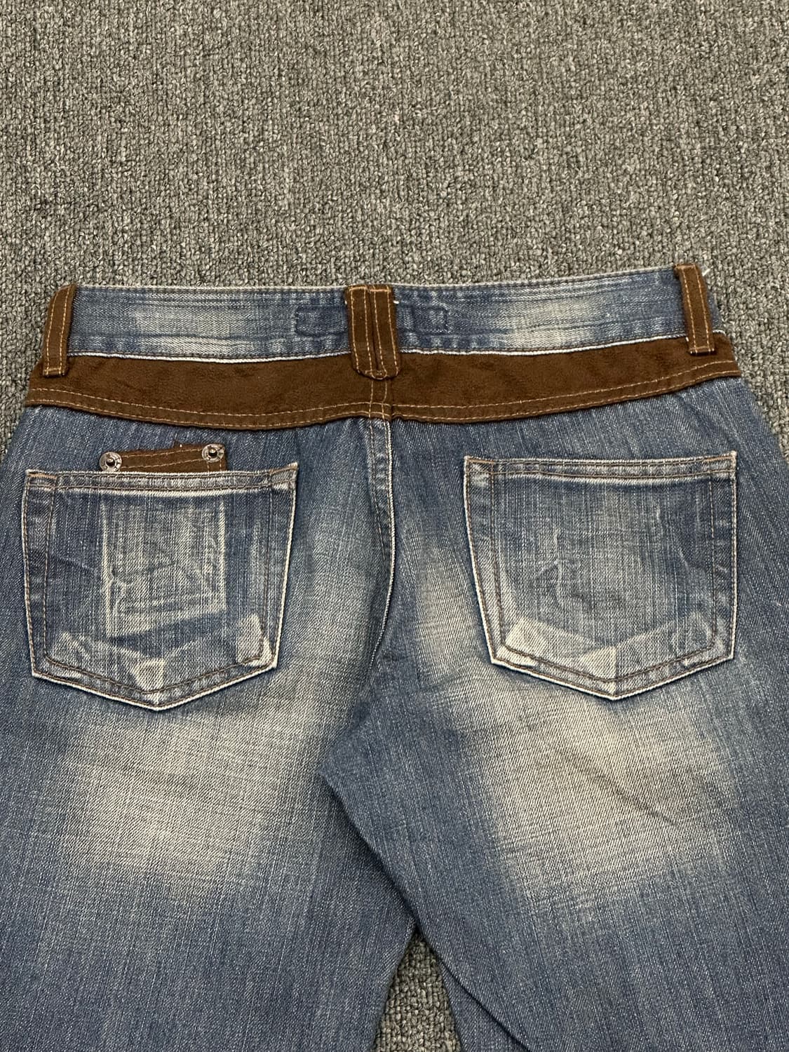 OS)일본 빈티지 여성 브라운 코듀로이 트리밍 부츠컷 데님 팬츠 상품이미지5