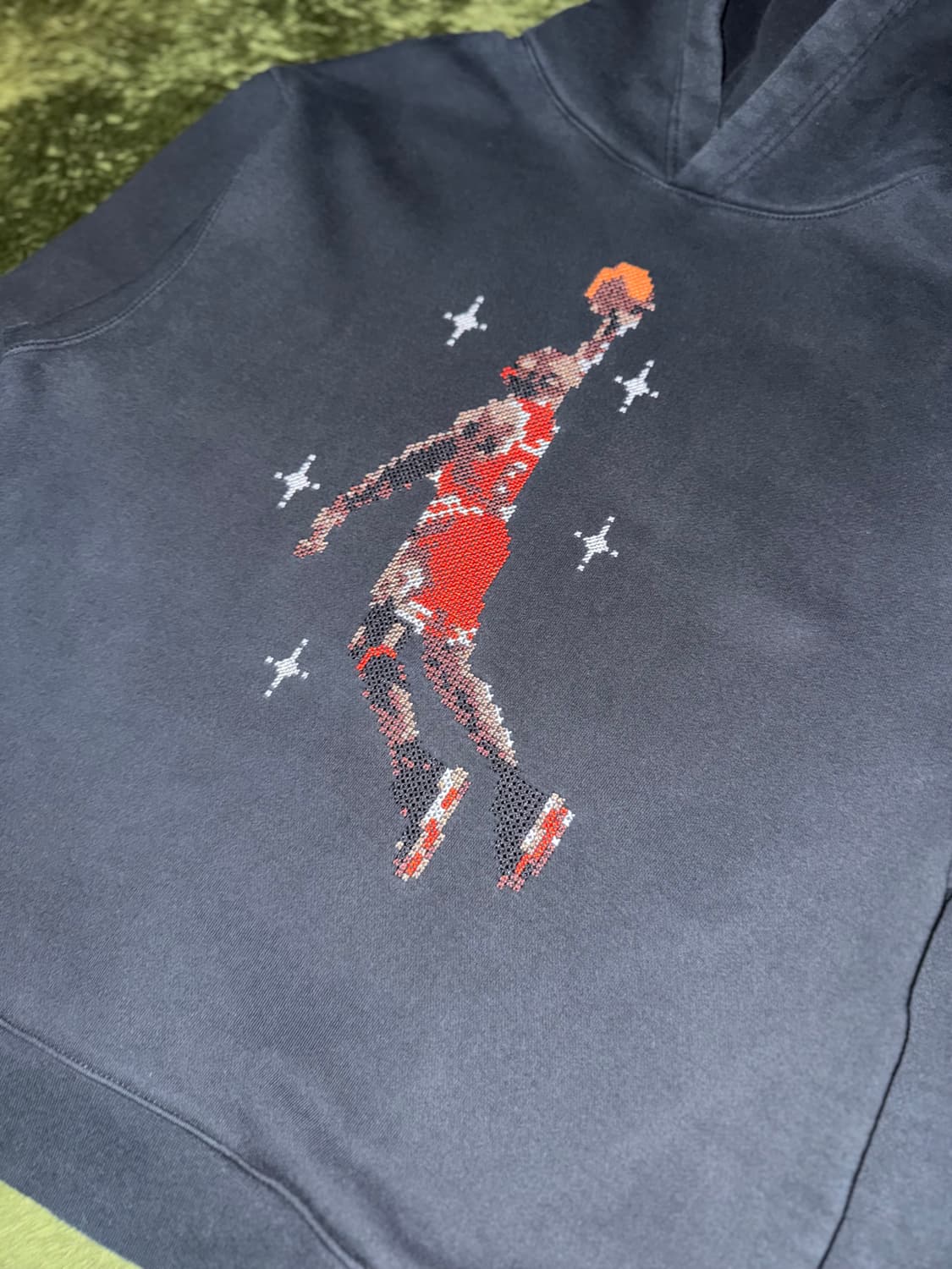 [M] 조던 에센셜 픽셀 자수 그래픽 플리스 후드 블랙 - 아시아 상품이미지2