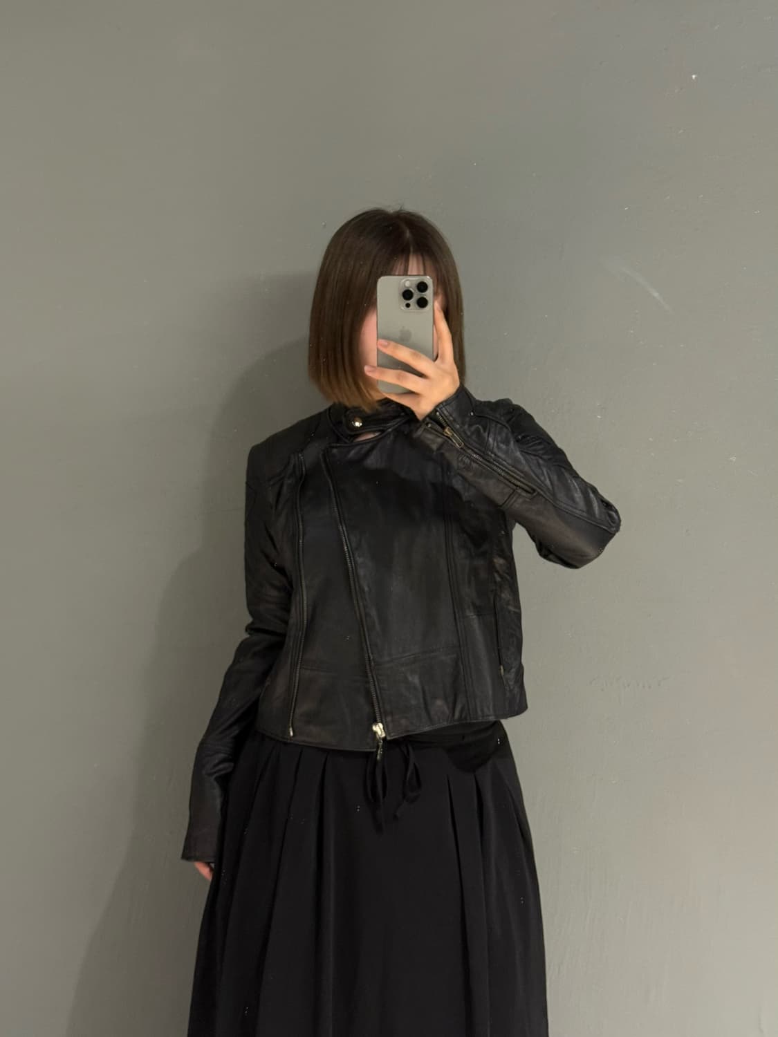 neck button biker mood leather jk 상품이미지3