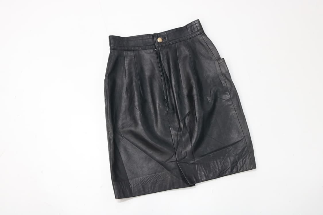 UOVA STELLA 빈티지 블랙 램스킨 레더 미디 스커트 (M) 상품이미지2