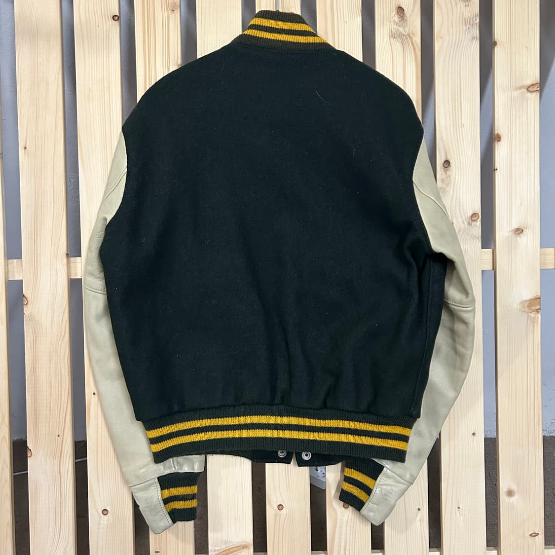 (S) USA 골든베어 딥그린 레더 배색 가죽 바시티 자켓  상품이미지7