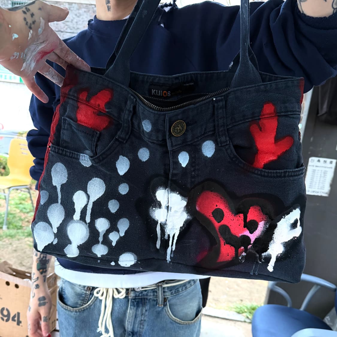 핸드메이드 드로잉 빈티지 토트백 상품이미지2