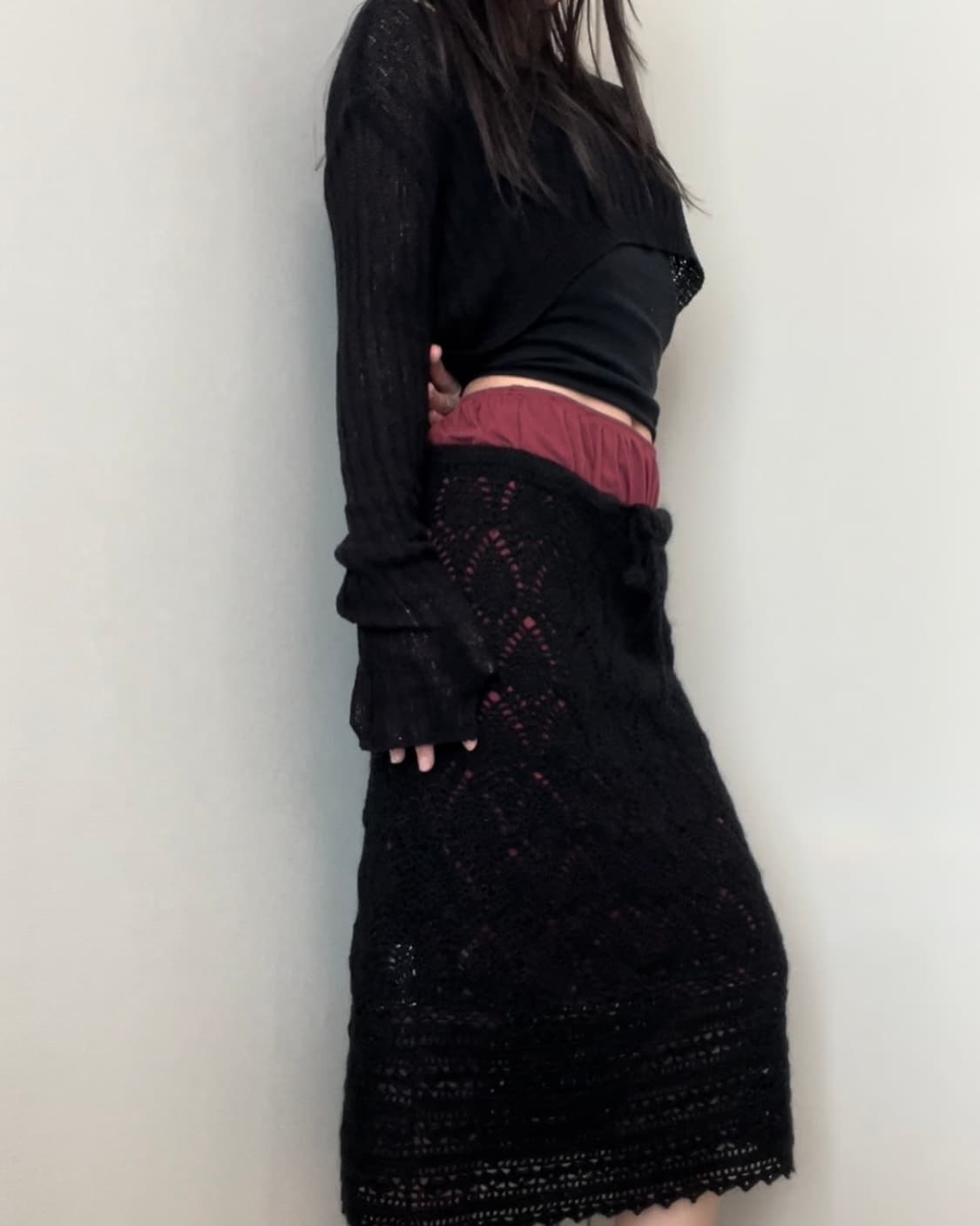 black see-through crop knit 상품이미지5