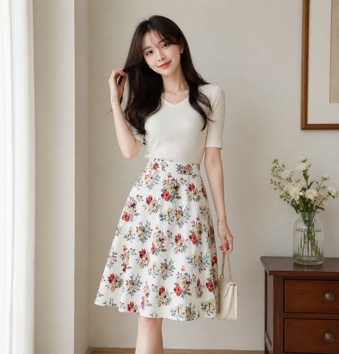 [로페피크닉] 화사한 수채화 플라워 밴딩 스커트 (Size 38) 상품이미지1