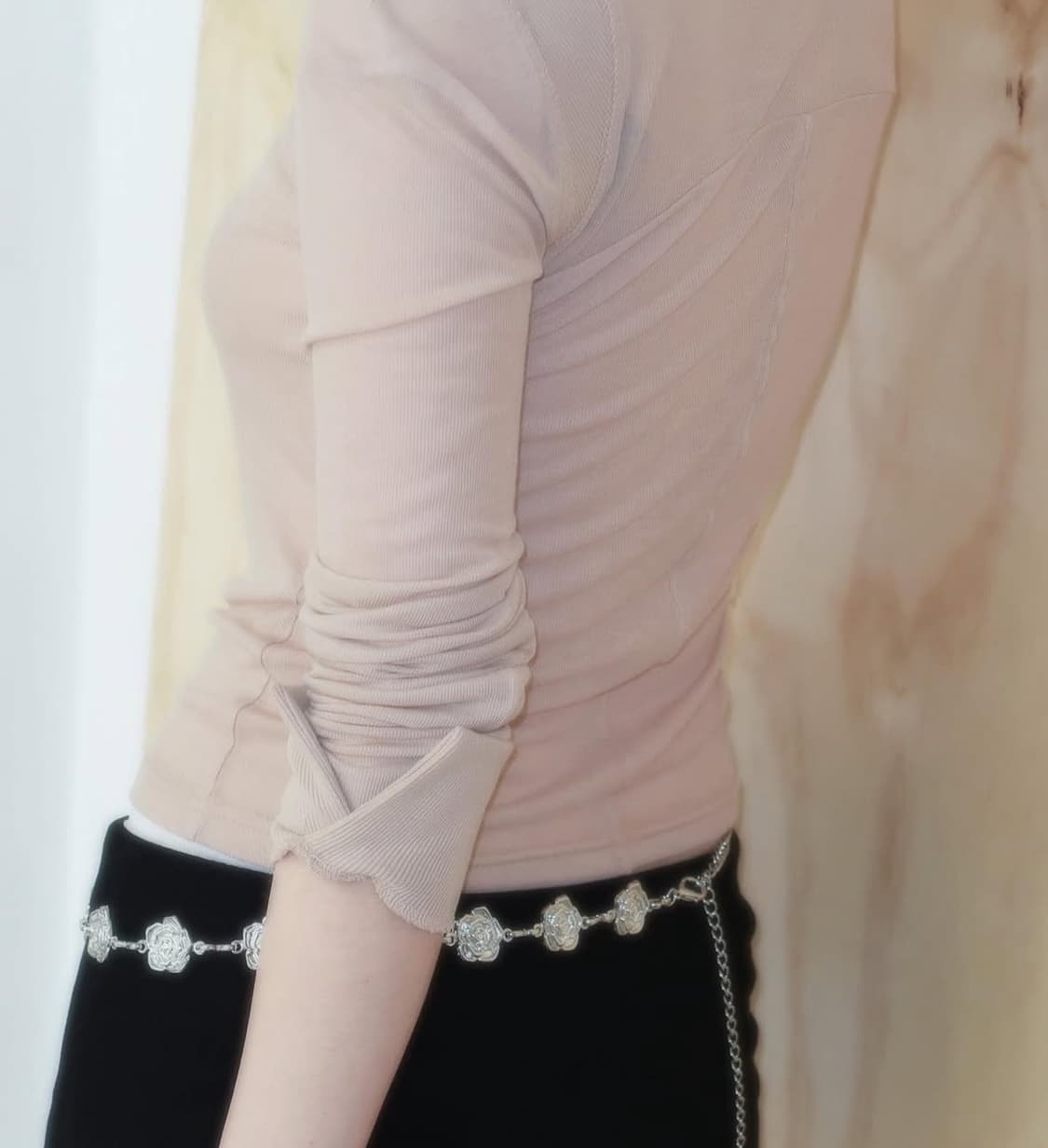 [구매] Chiyagi 키야기 Cuffs ribbed tee - Nude 상품이미지2