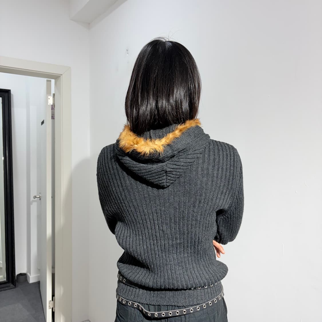 Amava arzuaga 차콜 퍼 니트 후드 상품이미지4