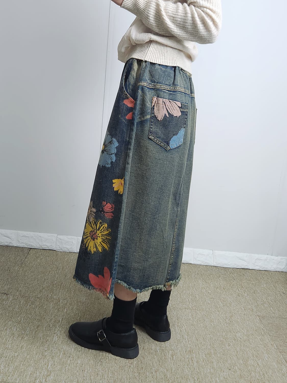 플라워 데님 스커트 상품이미지3