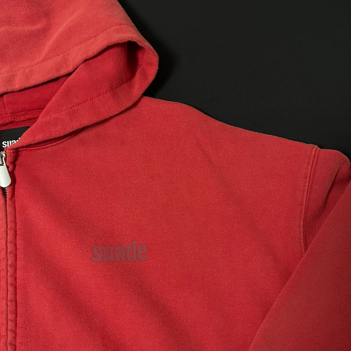 스웨이드 크롭 워시드 후드 집업 레드 빨강 상품이미지3