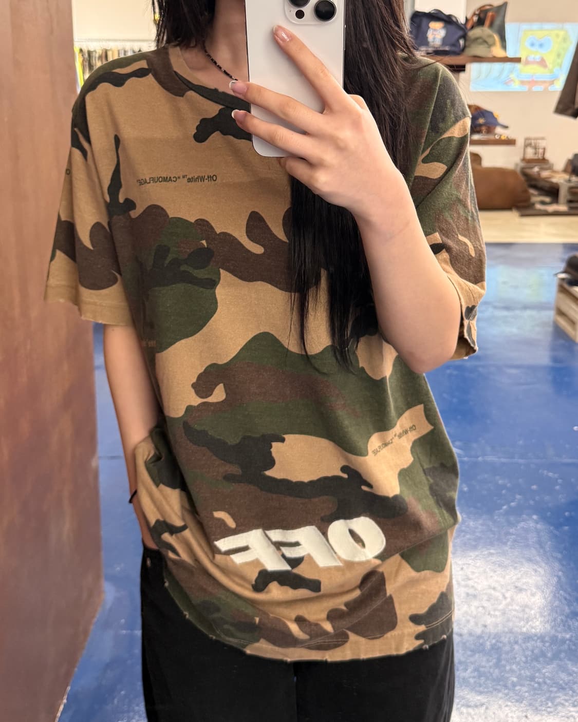 오프화이트 밀리터리 카모 반팔티 상품이미지1