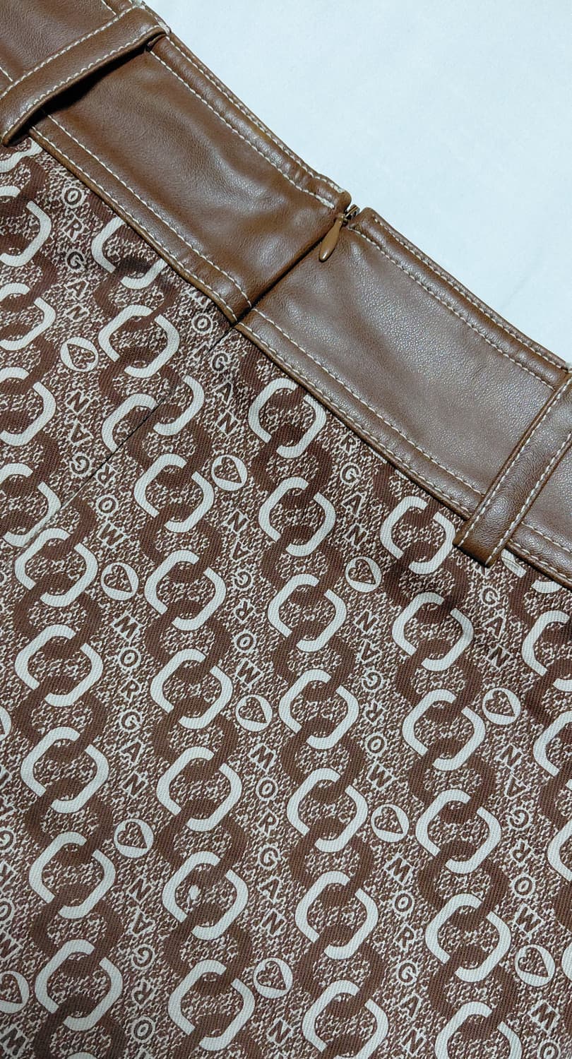 [프랑스 빈티지/38] MORGAN 로고 패턴 레더 배색 미니스커트 상품이미지6