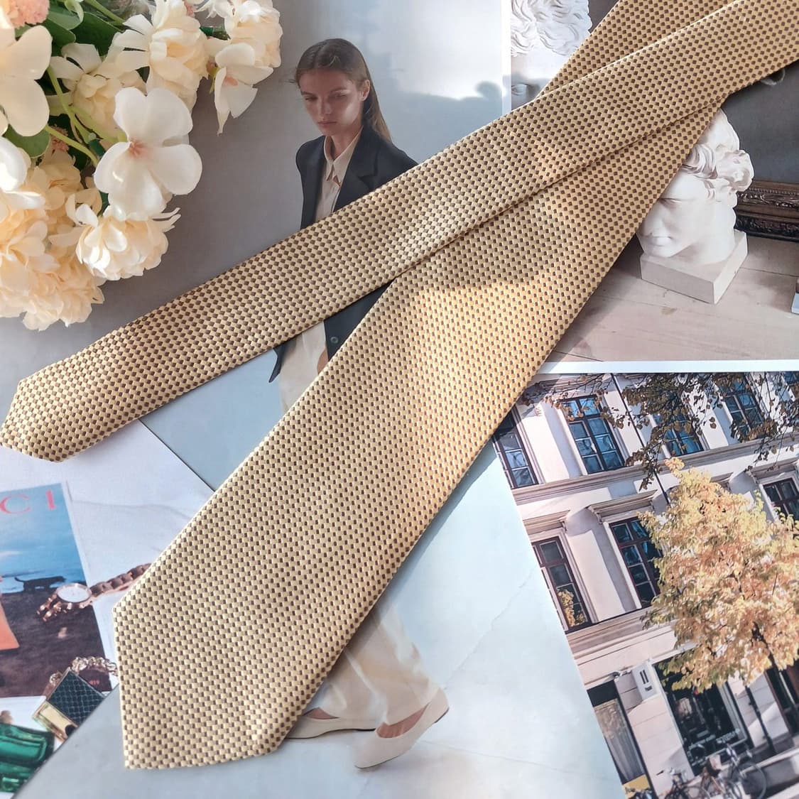 지오지아 실크 골드 마이크로 패턴 넥타이 8.4cm A등급 A19839 상품이미지2