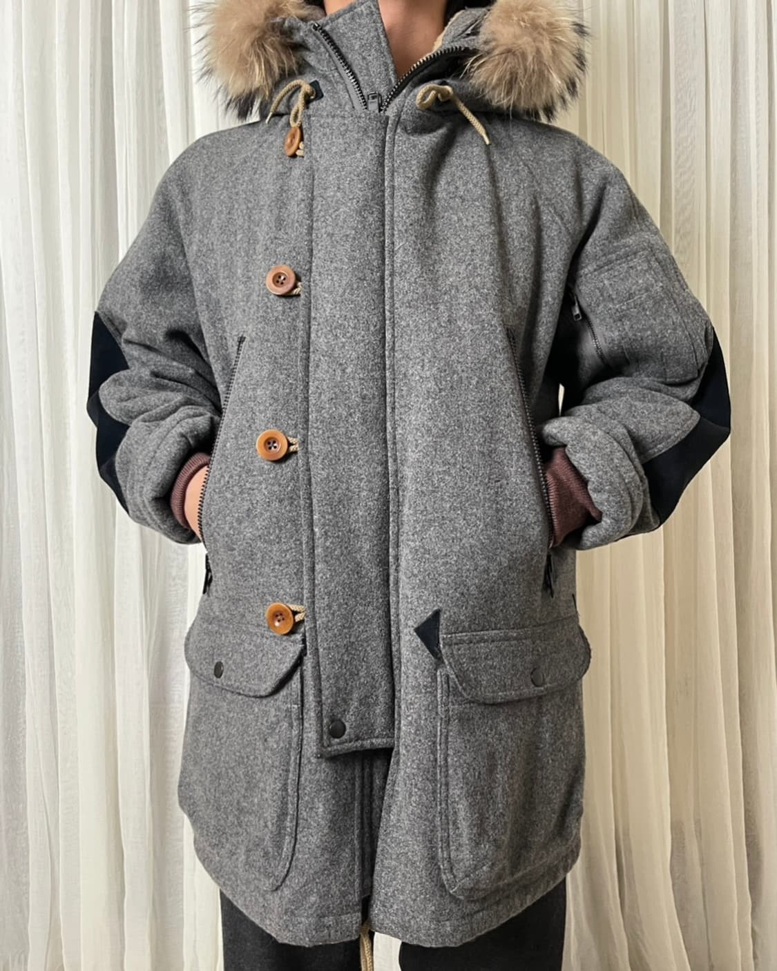 Kolor 멜튼 울 퀄팅 후드 파카 컬러 라쿤퍼 상품이미지8