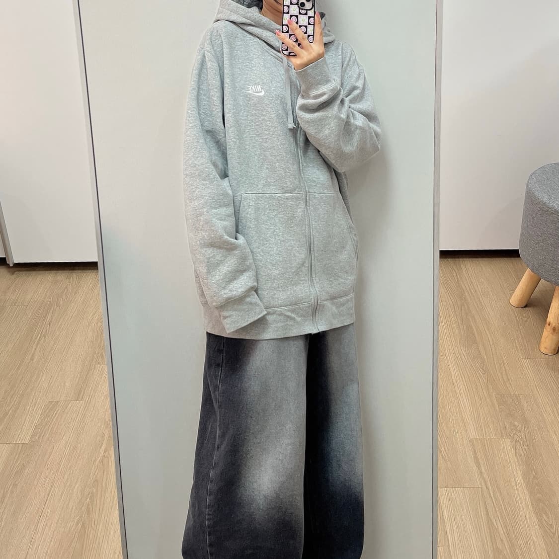나이키 자수로고 그레이 후드집업 상품이미지2