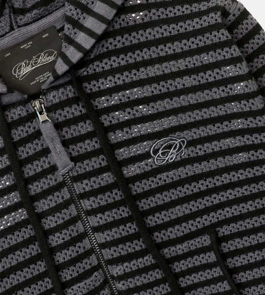 [새상품]배드블러드 스트라이프 크로쉐 니트집업 - 챠콜 S 상품이미지4