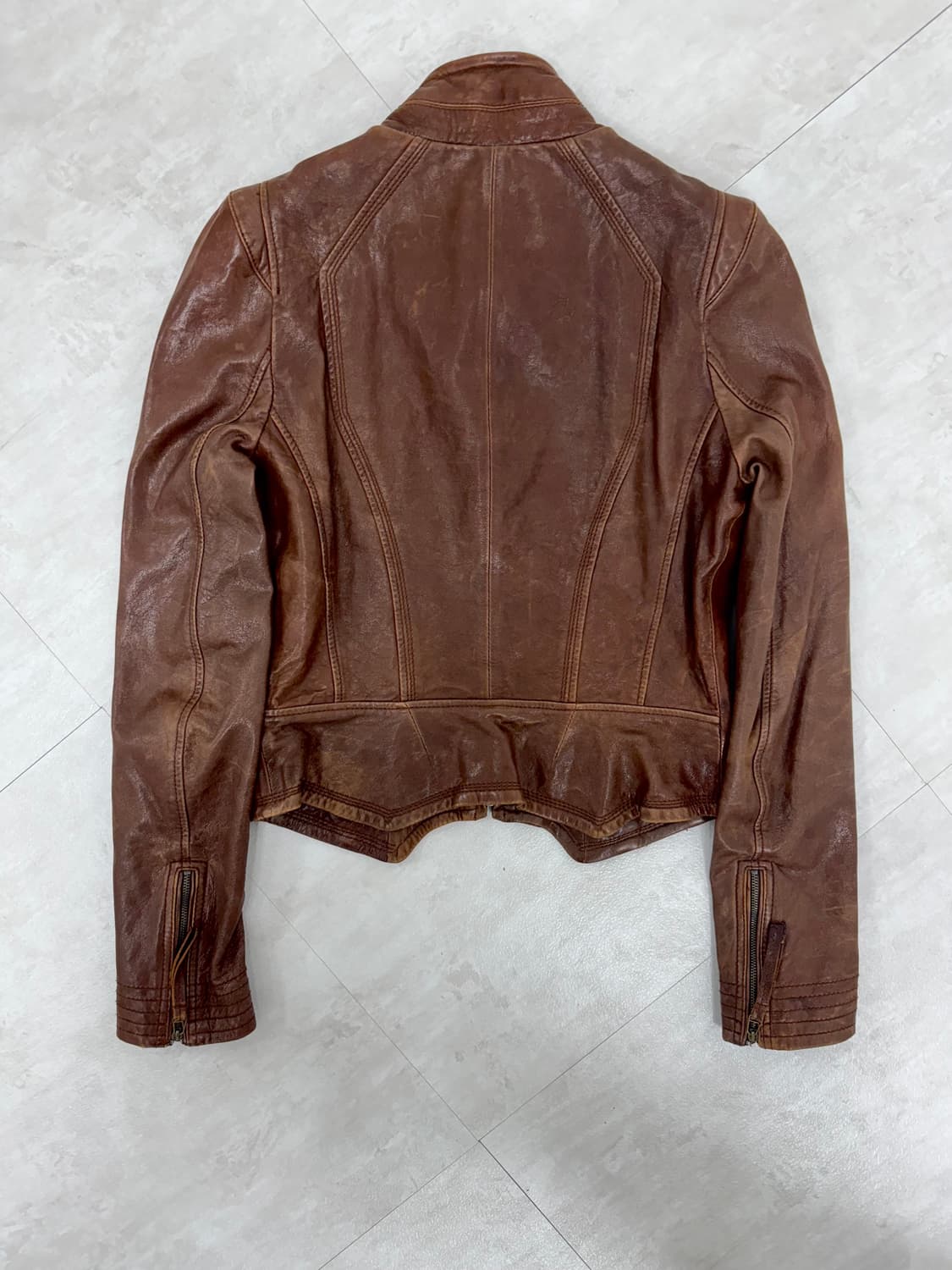 •Vintage 브라운 리얼 레더 자켓 (슬림핏,에이징 가죽) 상품이미지2