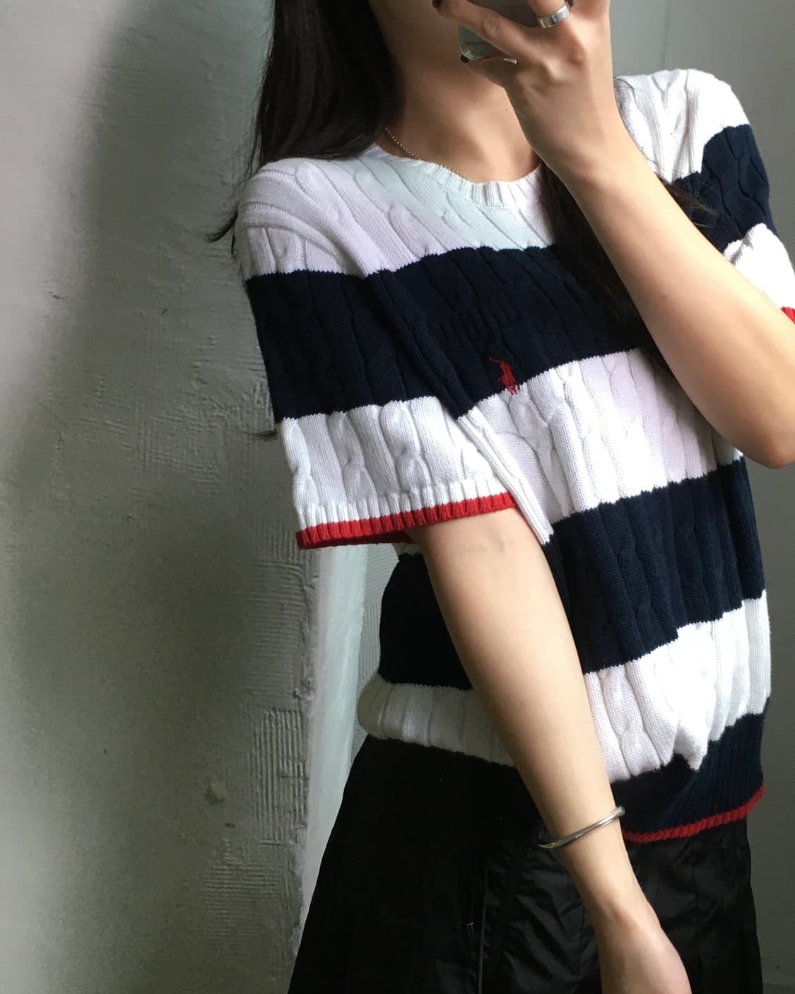 Polo 폴로 랄프로렌 QR라벨 레드포니 단가라 케이블 반팔니트 상품이미지2