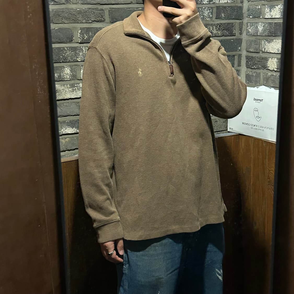 L) 폴로 랄프로렌 카키 브라운 반집업 풀오버 코튼 니트 상품이미지7