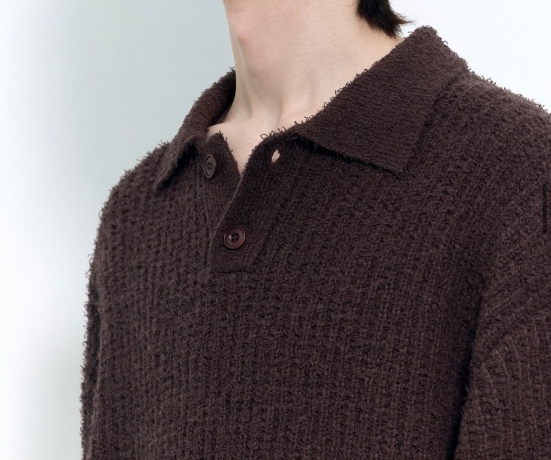 인사일런스 텍스처드 폴로 니트 BROWN L사이즈 상품이미지3