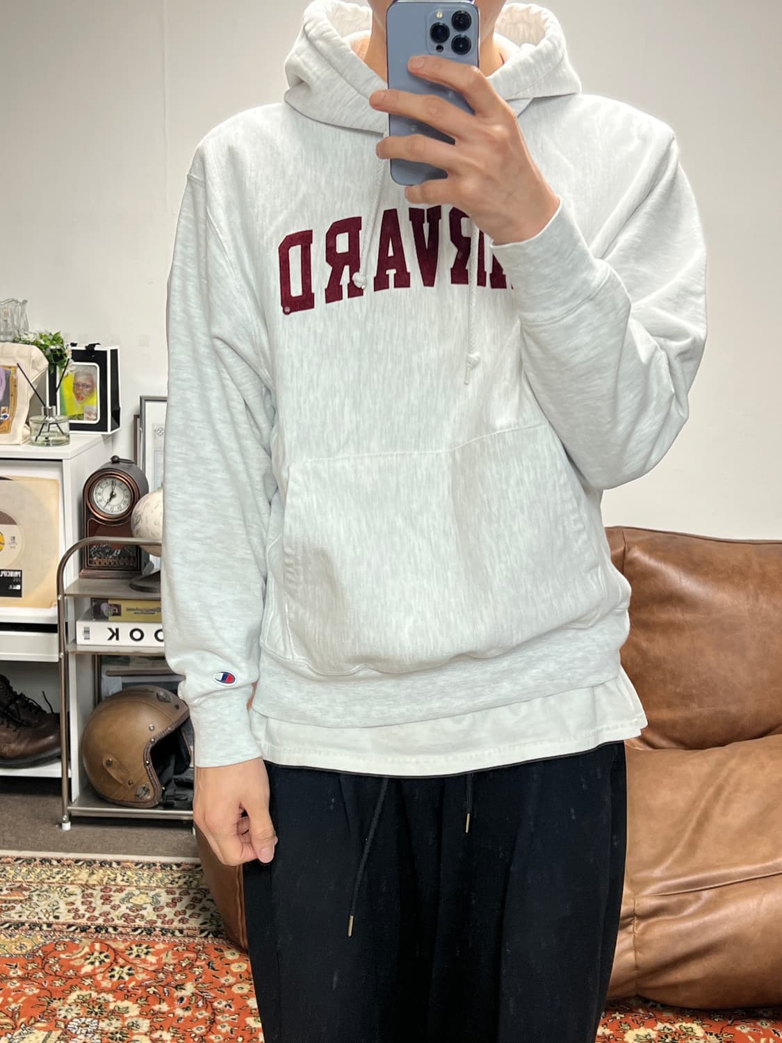 [M] 챔피온 00s 빈티지 리버스위브 하버드 오트밀 후드티 상품이미지3