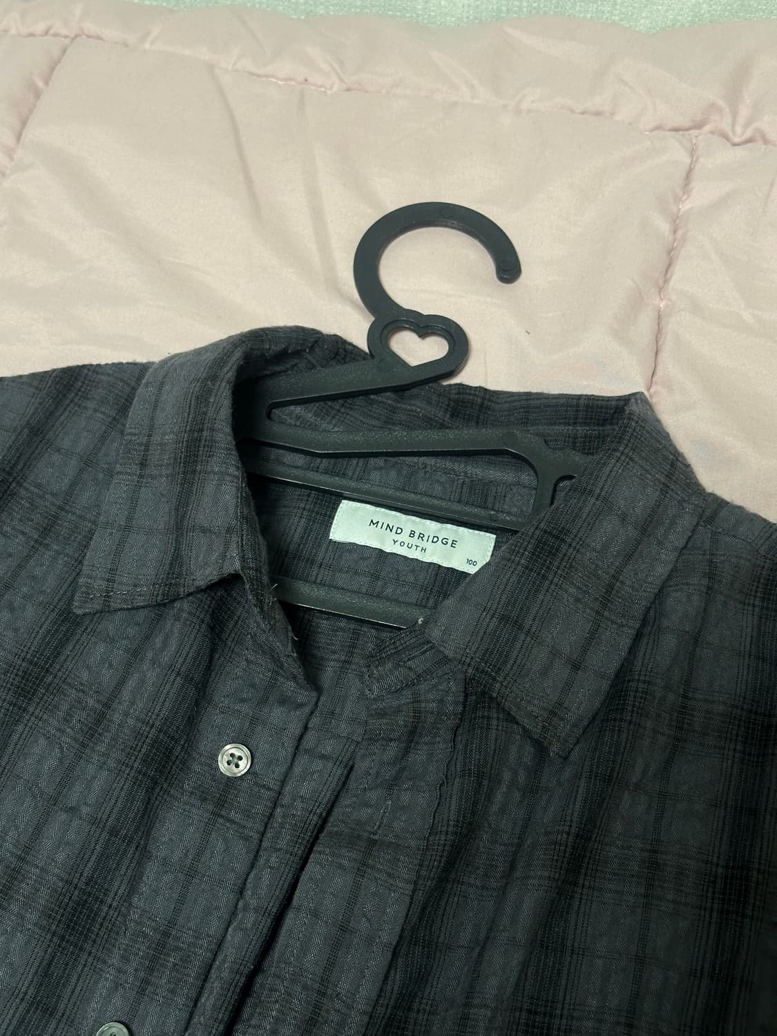 (100) 마인드브릿지 체크 오버핏 반팔 셔츠 다크그레이 판매 상품이미지4