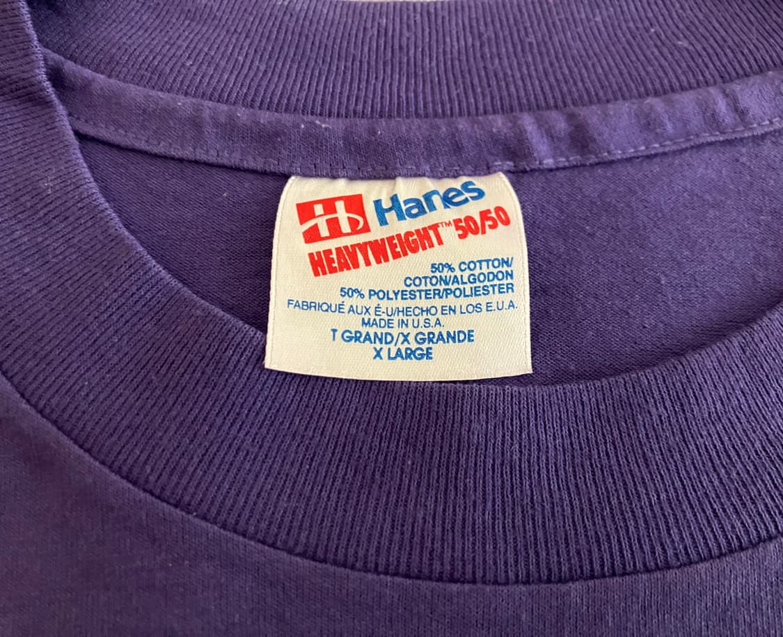 빈티지 USA 90s Hanes 헤인즈 퍼플 싱글스티치 티셔츠 XL 상품이미지3