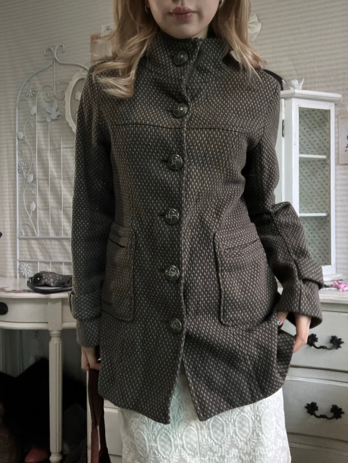 Honeysuckle Rose 카키 퍼 카라 코트 상품이미지4