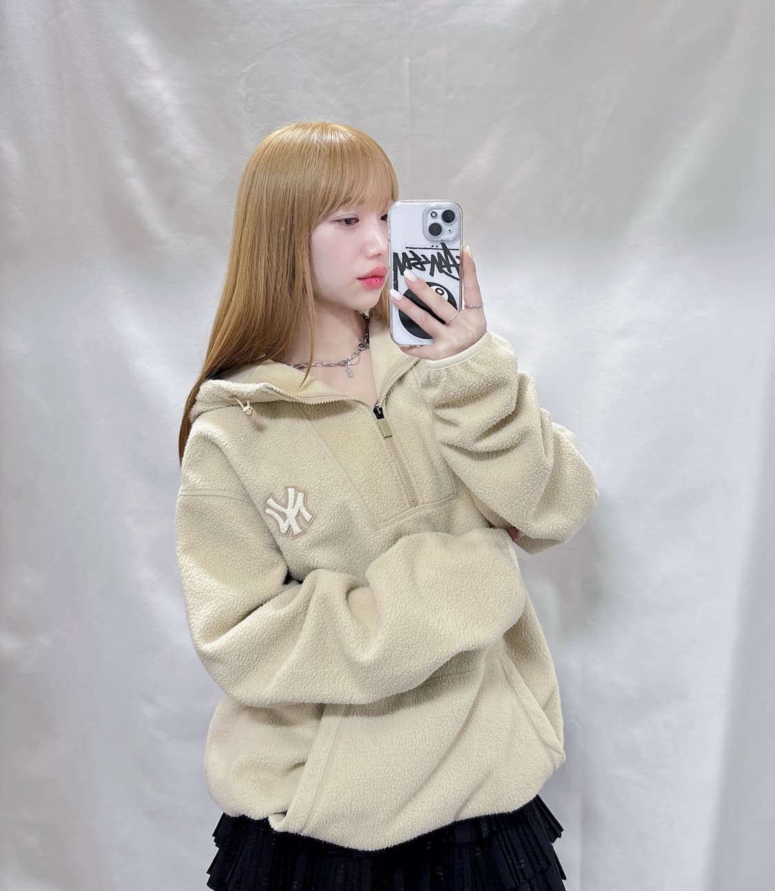 MLB 양키스 베이지 플리스 반집업 후드  상품이미지3