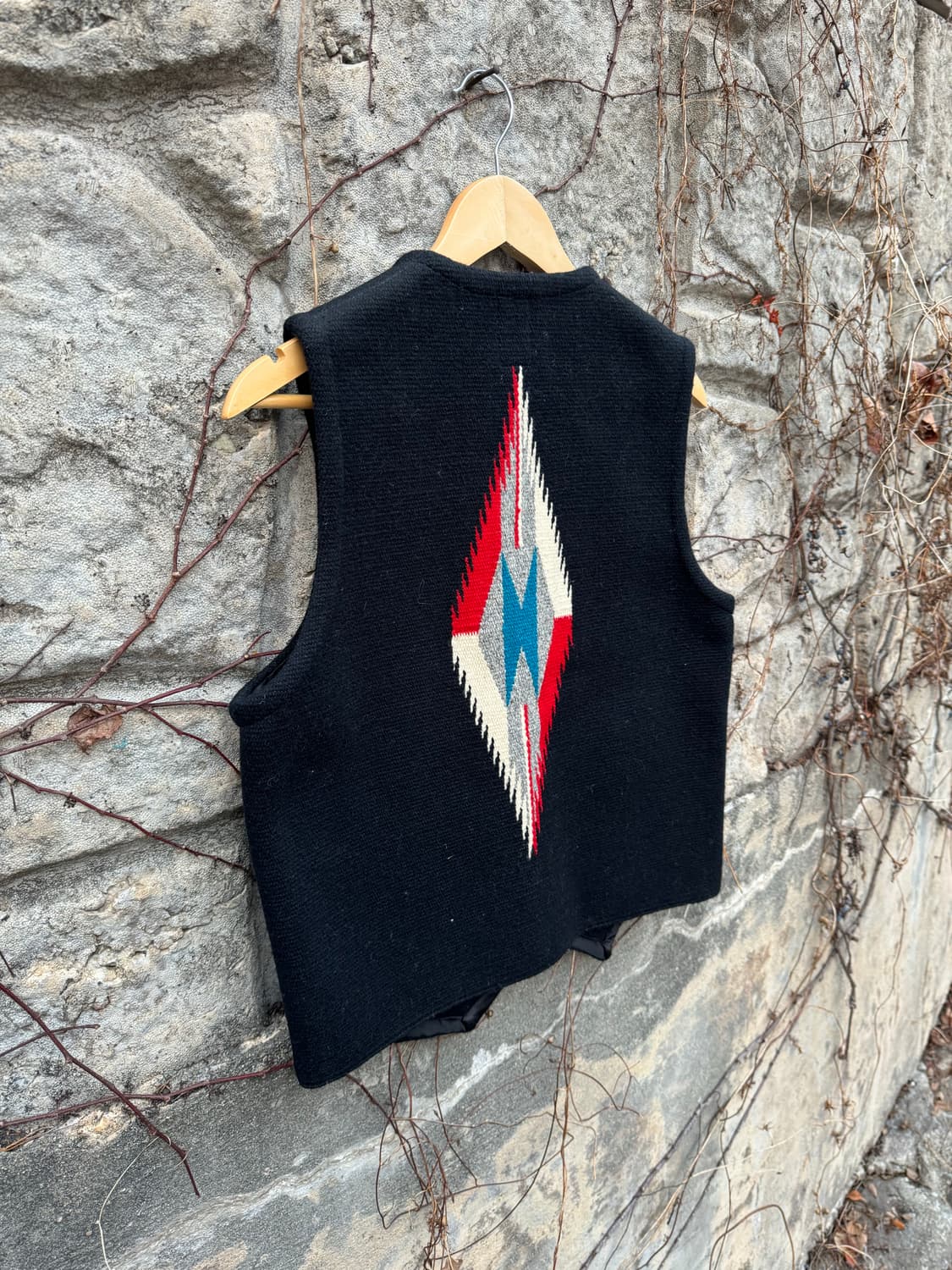 오르테가 핸드 우븐 울 네이티브 나바호 웨스턴 치마요 베스트 조끼 블랙 상품이미지6