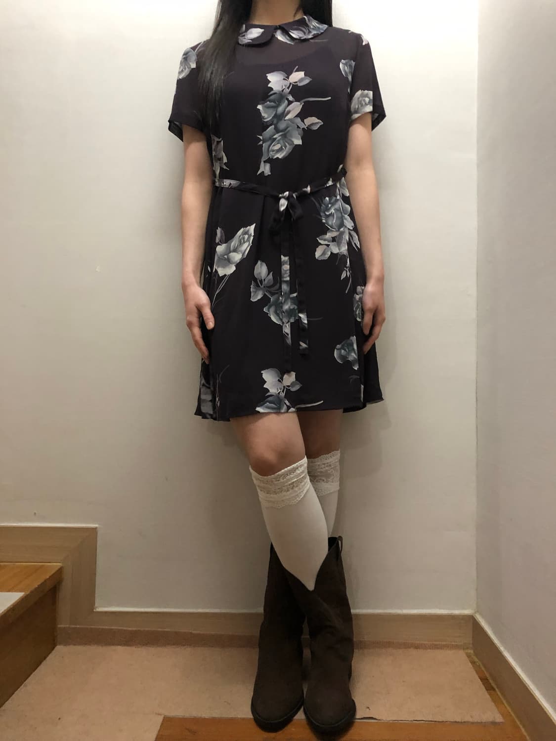 빈티지 브라운 플라워 원피스 상품이미지3
