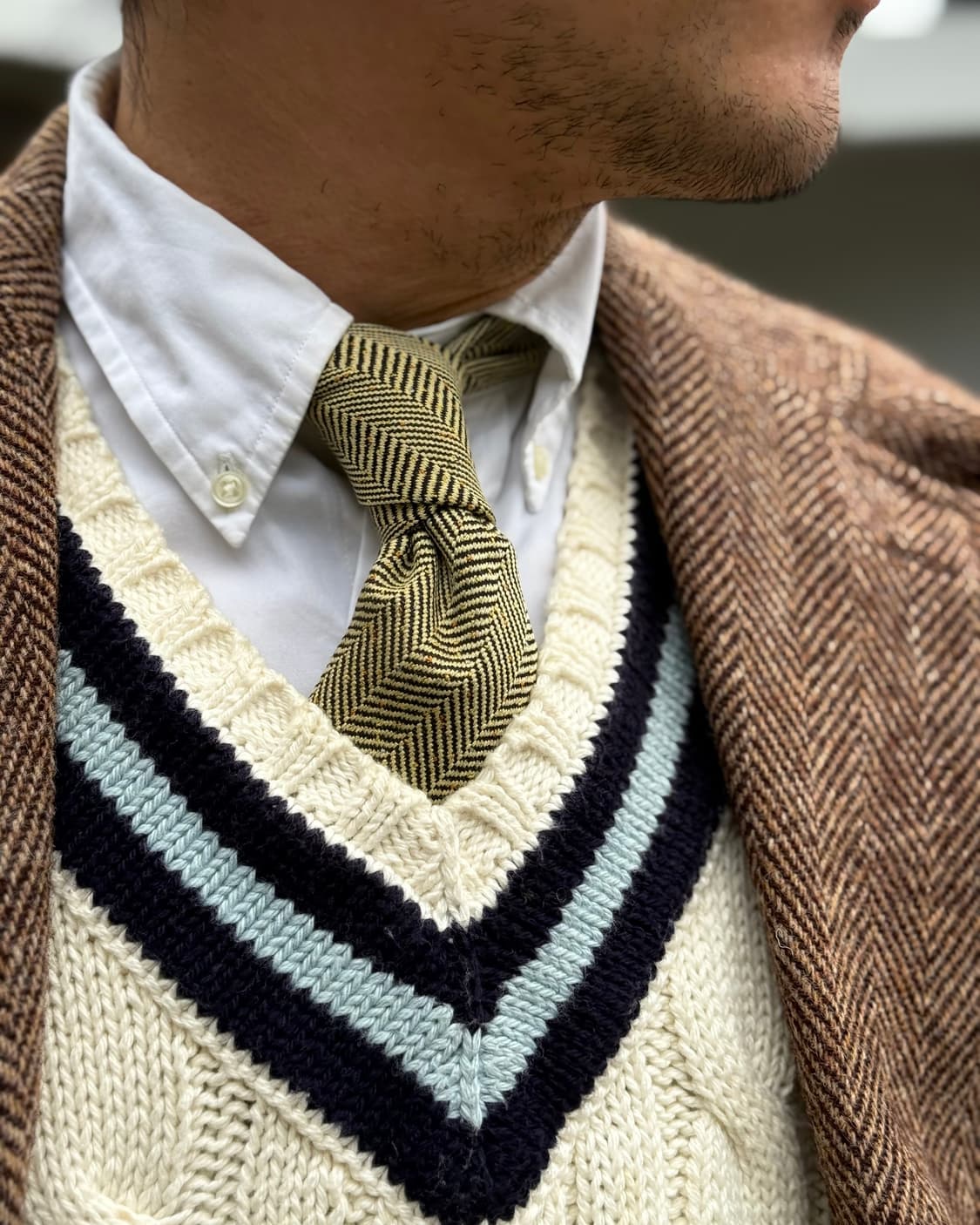 90‘s Nina Ricci 헤링본 패턴 실크 타이 상품이미지6