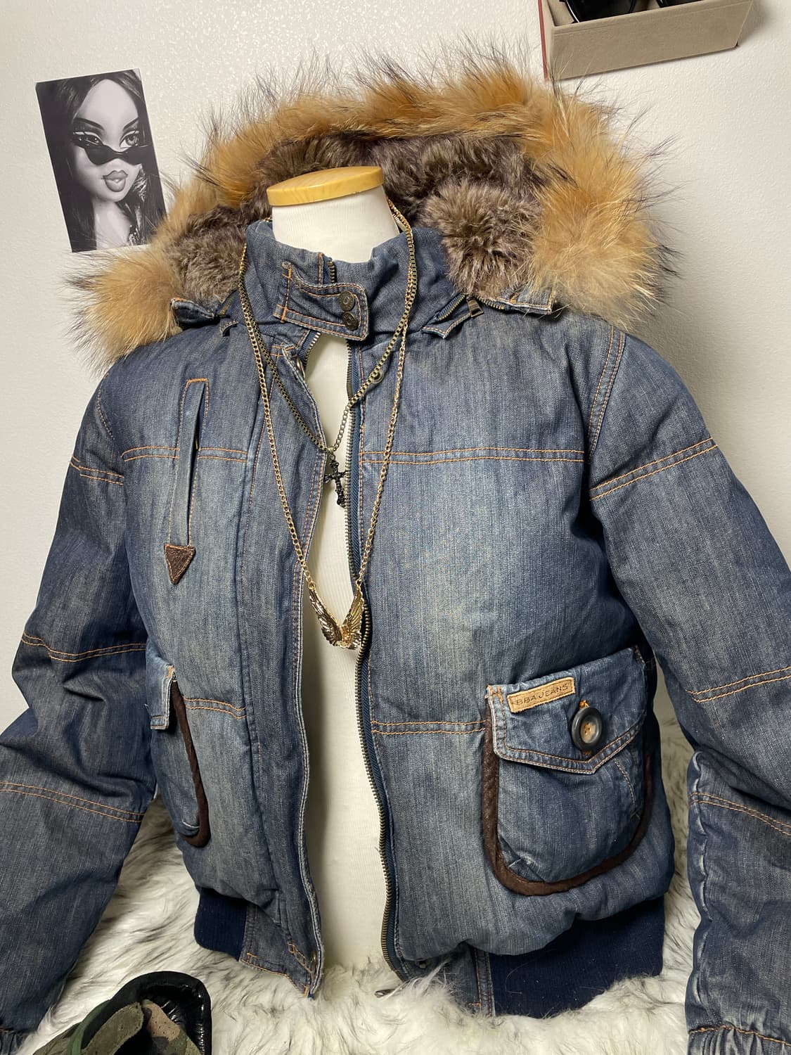 빈티지 데님 울프죠 털 패딩 상품이미지7