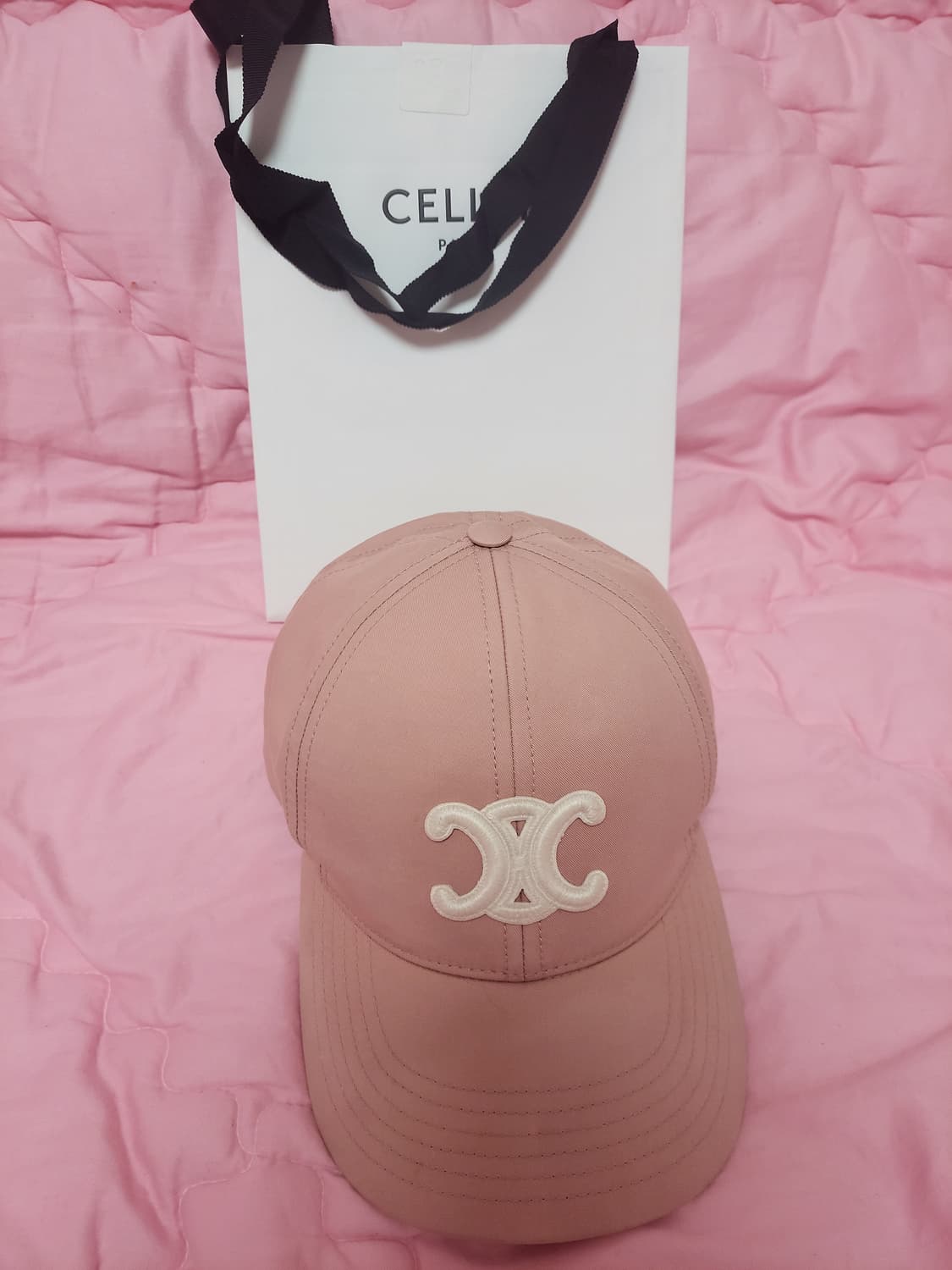 정품)급처상태양호!셀린느 핑크 트리옹프 트리오페 베이스볼 캡 연예인 모자 상품이미지2