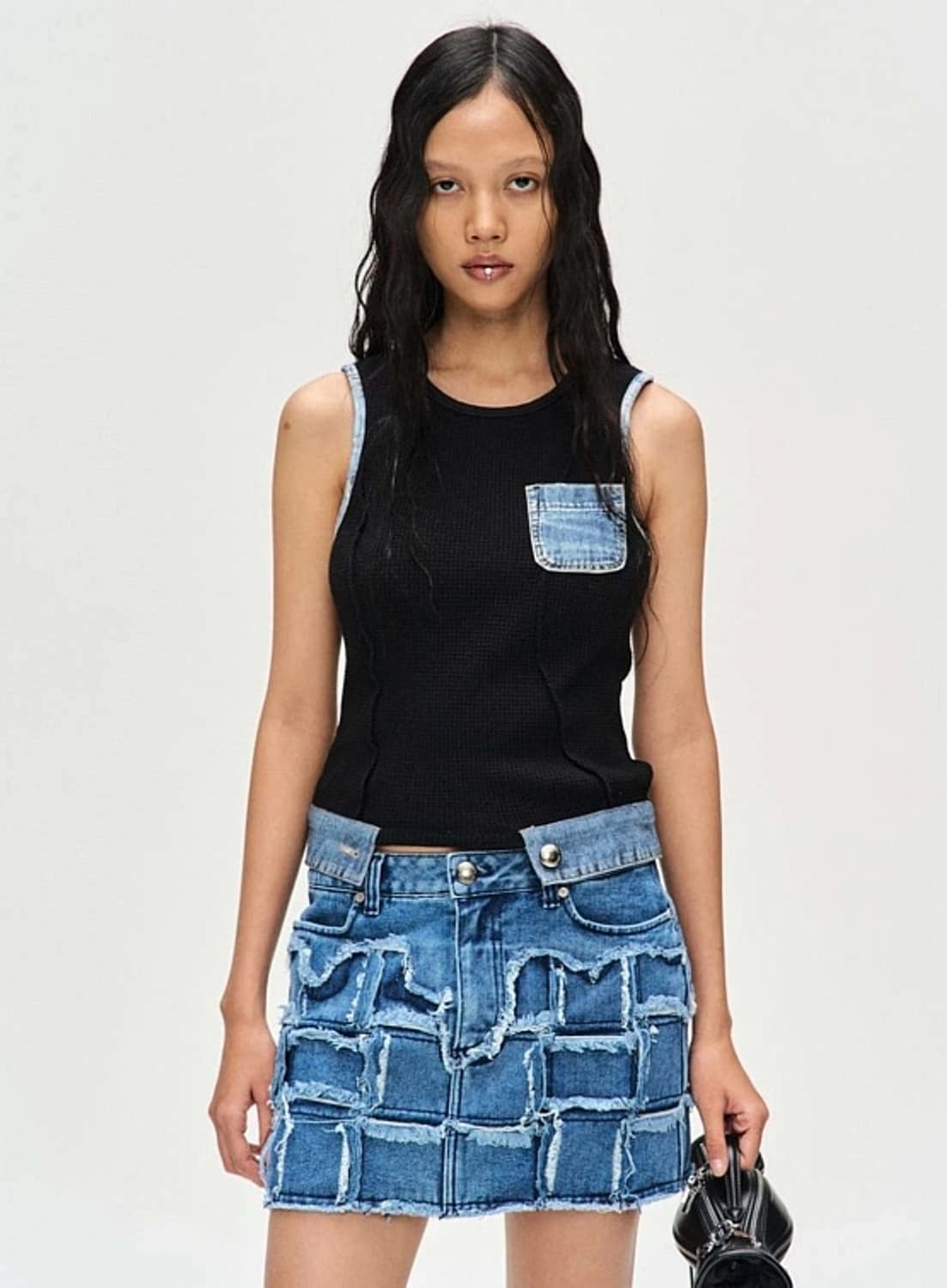 Waffle denim sleeveless 상품이미지1