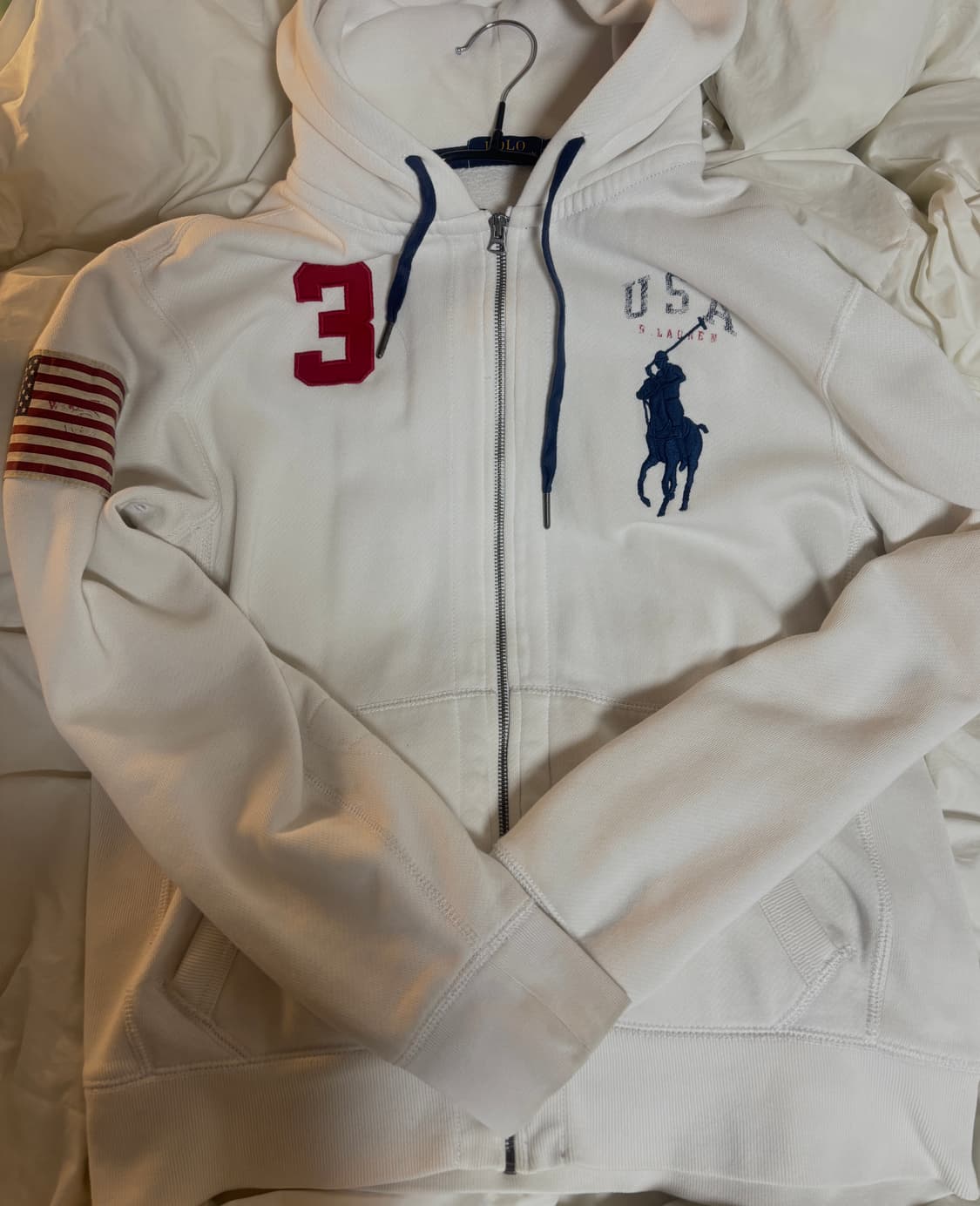 폴로 랄프로렌 빅포니 성조기 USA 화이트 후드집업 m 상품이미지1