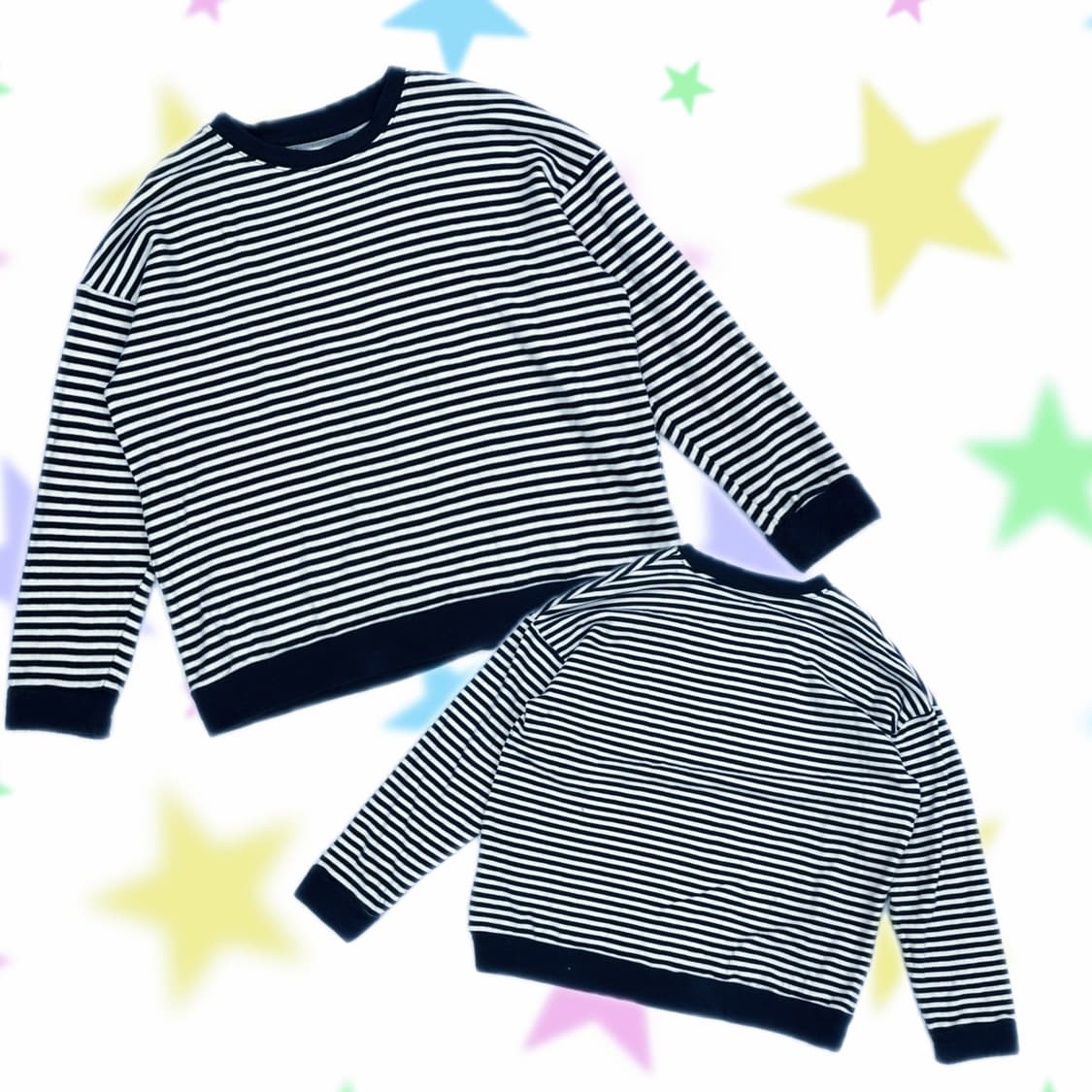 네이비 단가라 쫀쫀 맨투맨 티셔츠 보헤미안 베이직 아메카지 시티보이 상품이미지1