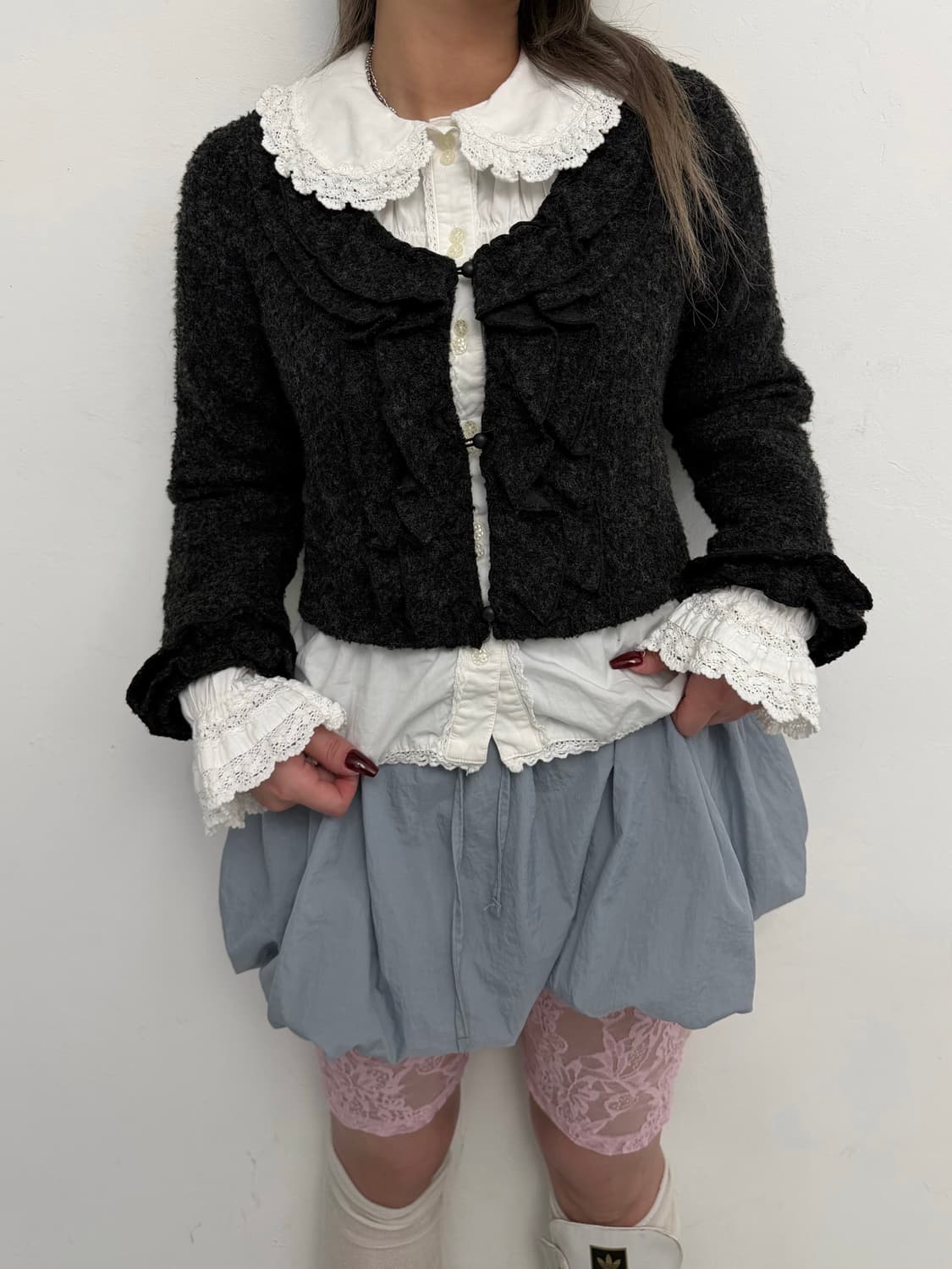 차콜 프릴 디테일 울 자켓 상품이미지3