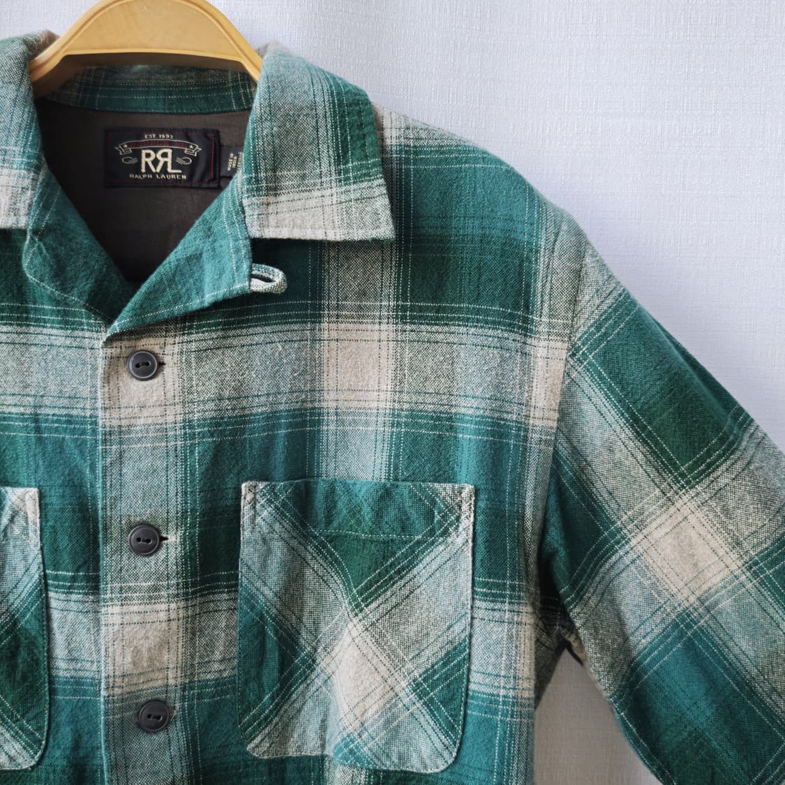더블알엘 RRL 랄프로렌 플란넬 플래드 오픈카라 셔츠 그린 XS 상품이미지2