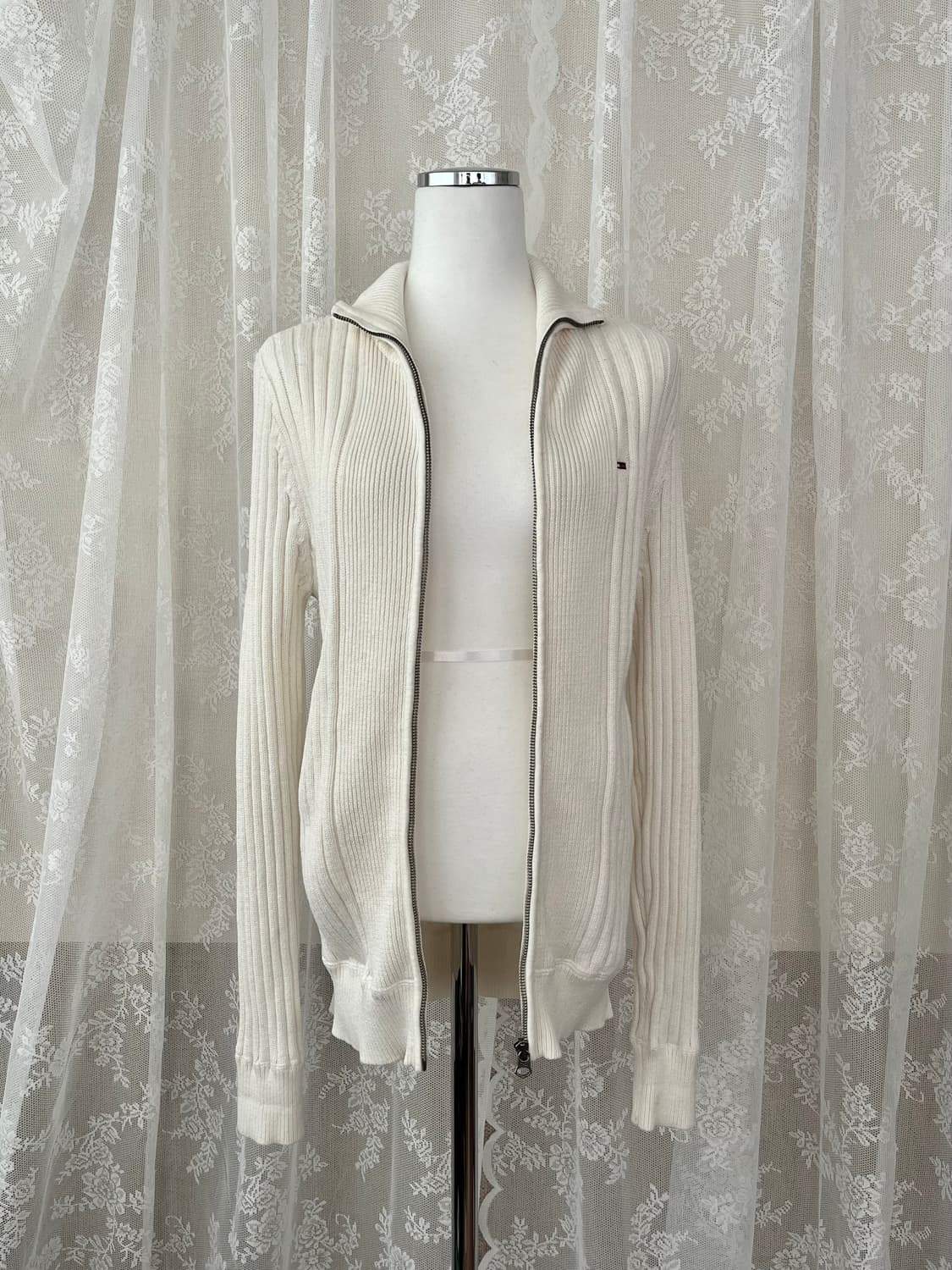 S) 타미힐피거 데님 코튼 니트 집업 아이보리 상품이미지3