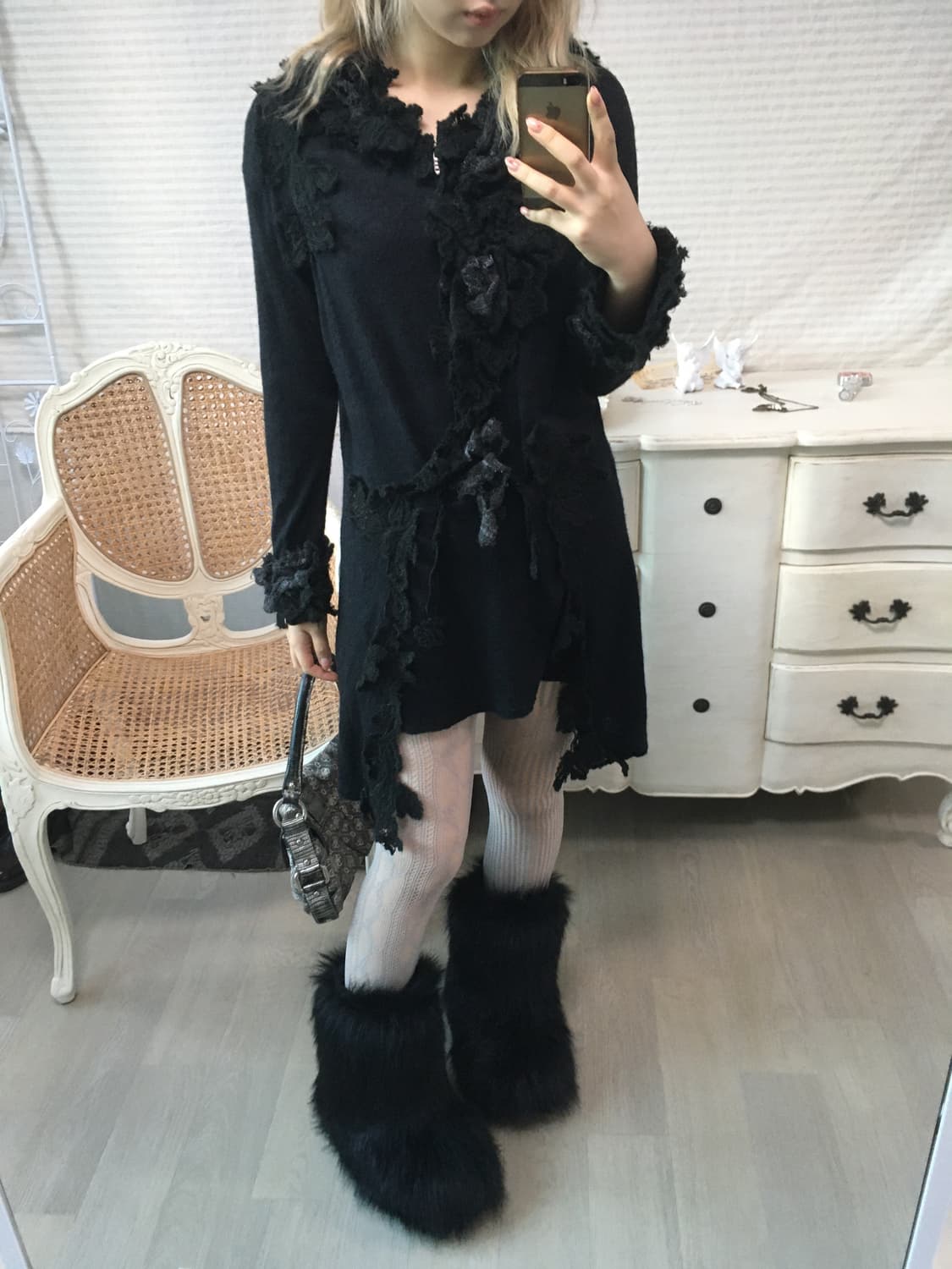 일본빈티지 블랙 플라워 롱 원피스 가디건 상품이미지4